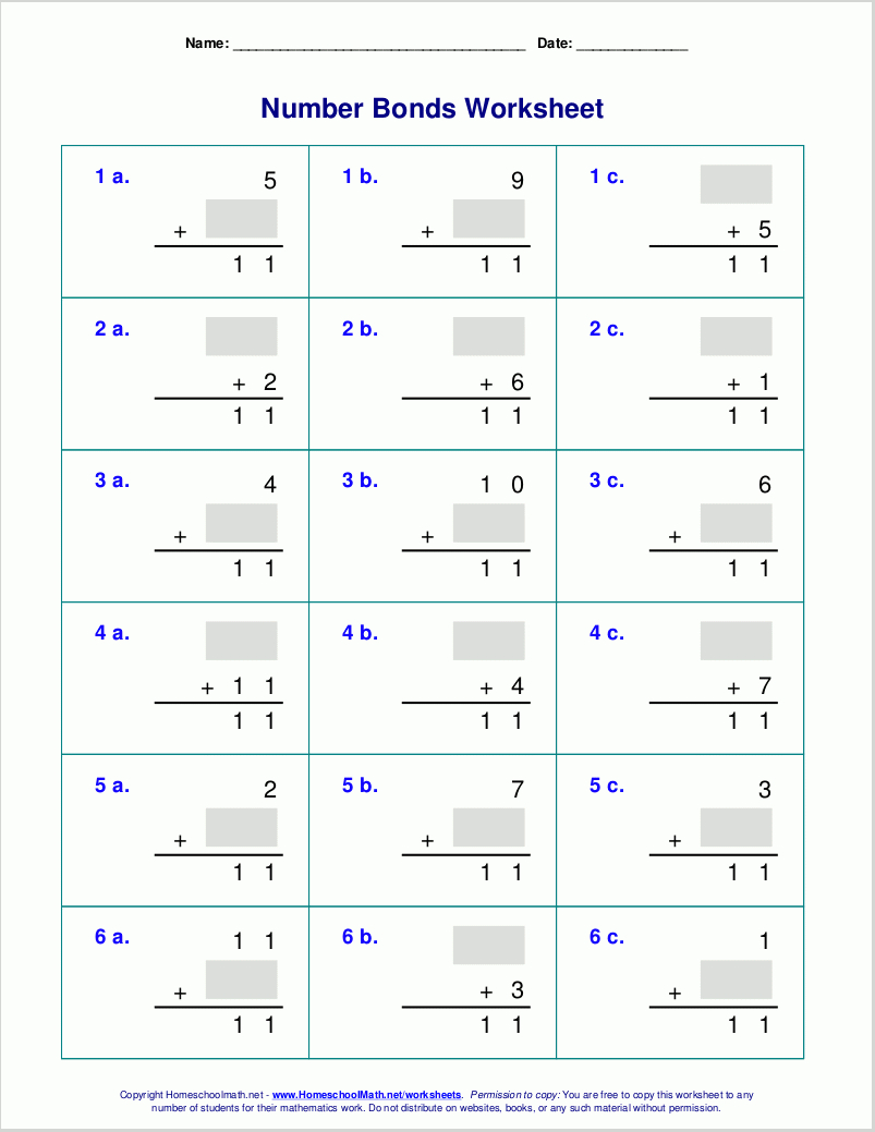 Number Bonds Worksheets - Free Printable Number Bond Template