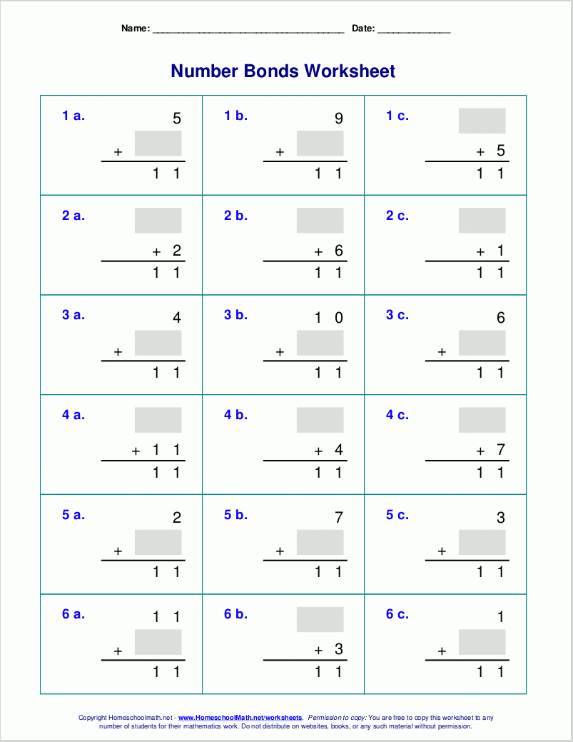 Number Bonds Worksheets - Free Printable Number Bonds Worksheets For Kindergarten