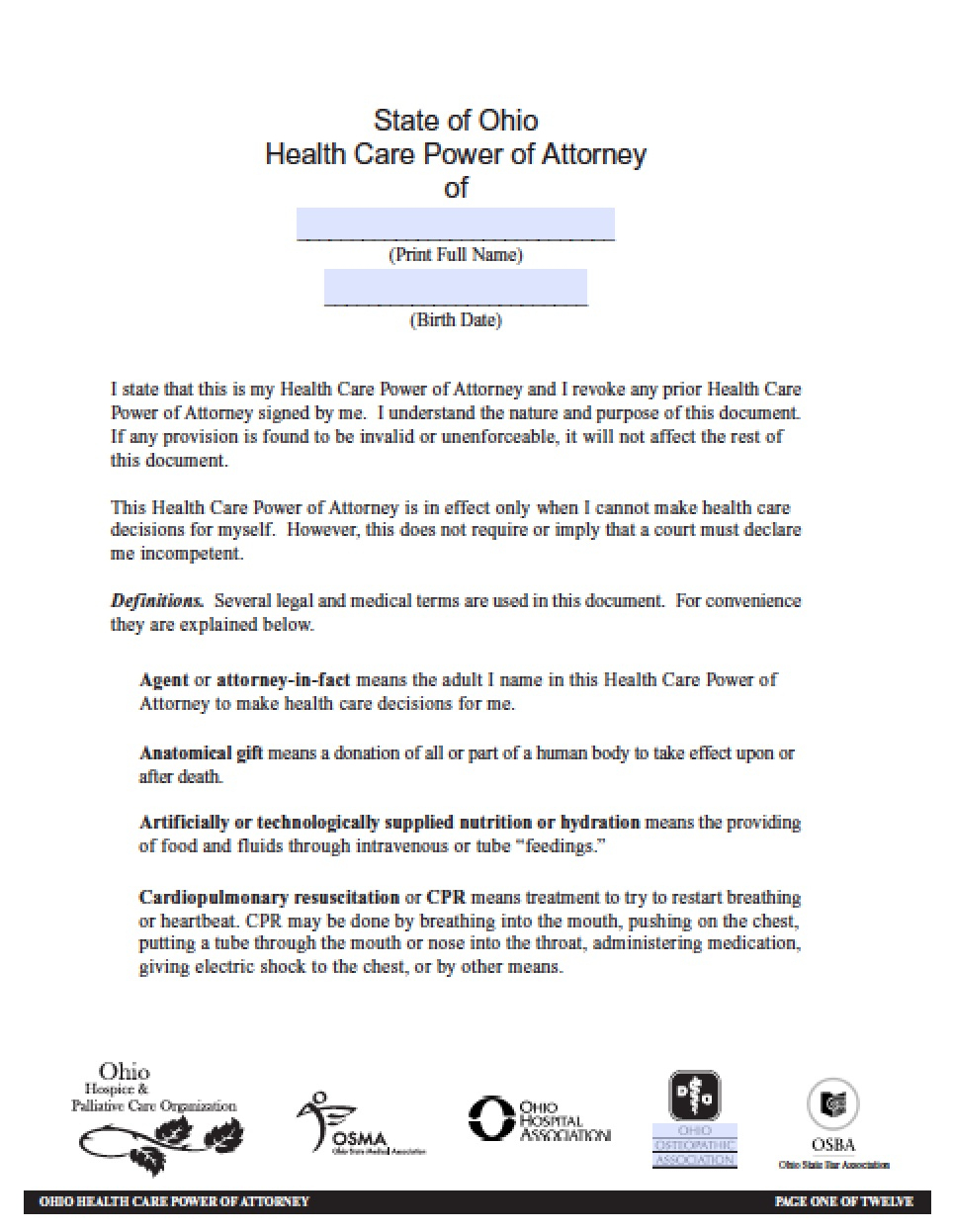 Ohio Medical Power Of Attorney Forms Free Printable - 8.18 - Free Printable Medical Power Of Attorney Forms