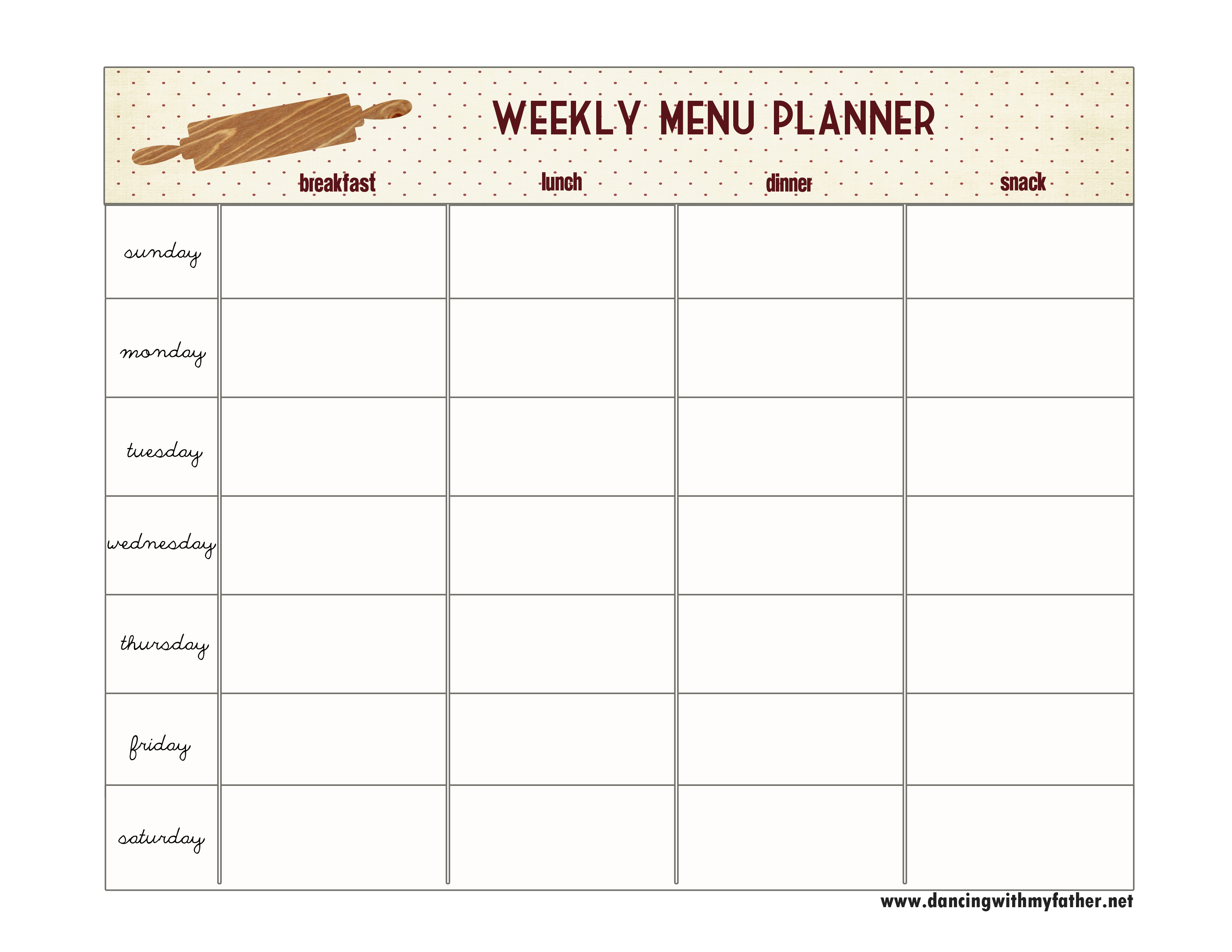 One Step Toward Organized {Free Printable Menu Planner} | Dancing - Free Printable Menu