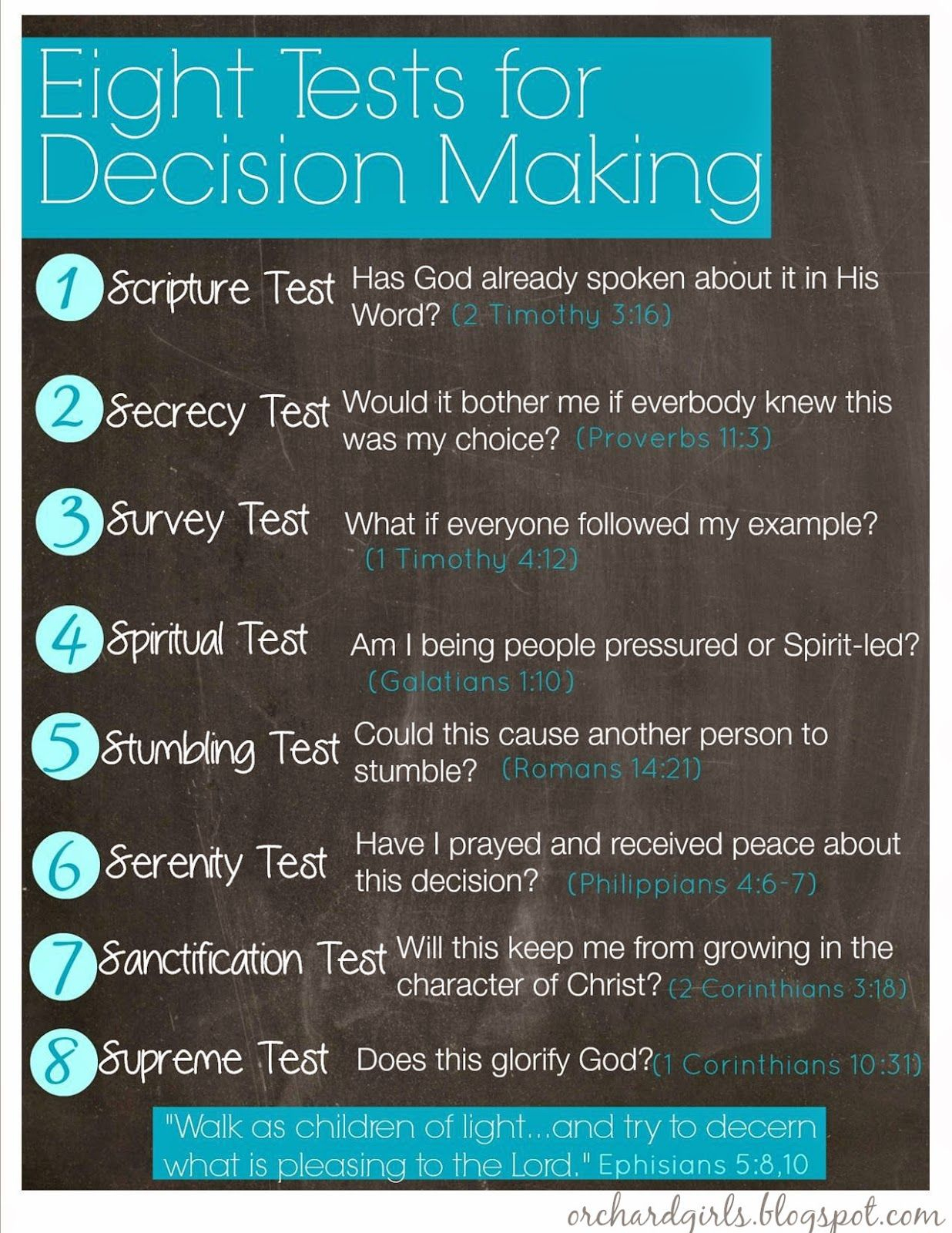 Orchard Girls: Eight Tests For Decision Making | Free Printable - Free Printable Spiritual Gifts Test