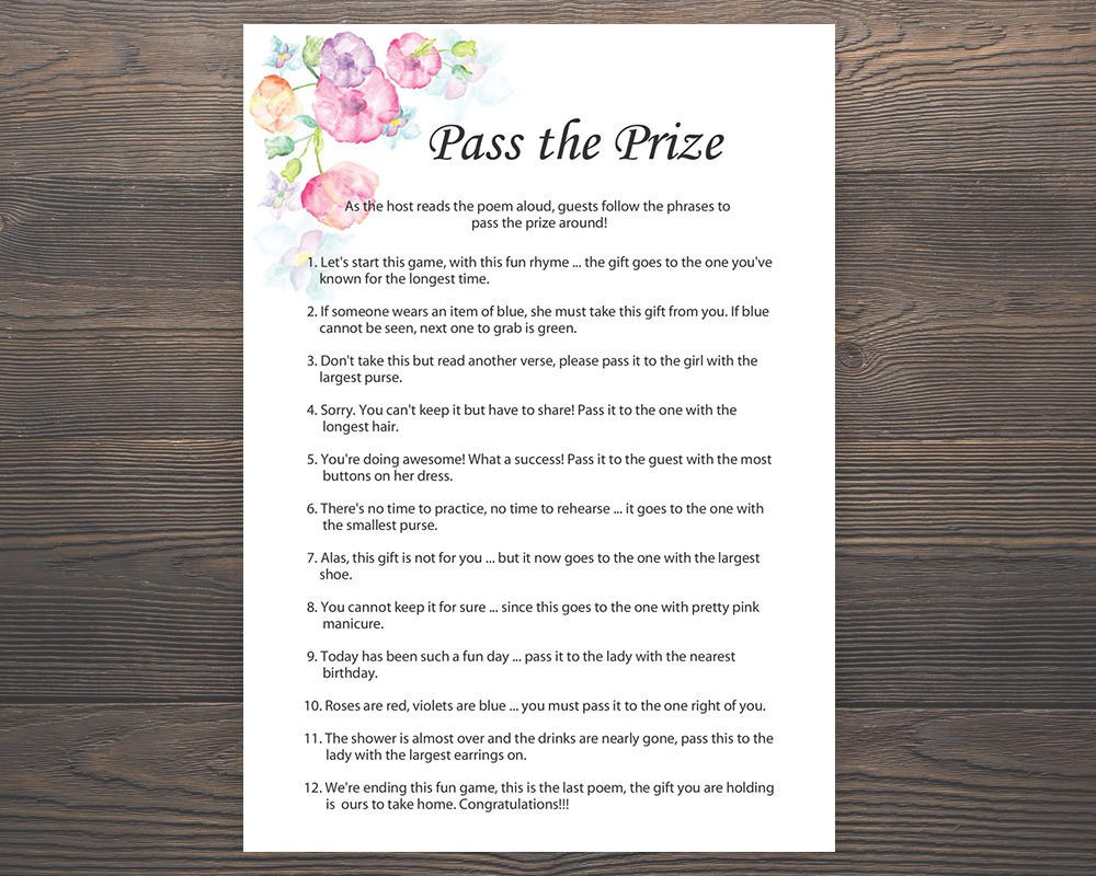 Pass The Prize Baby Shower Games Girl Baby Shower Rhyme | Etsy - Pass The Prize Baby Shower Game Free Printable