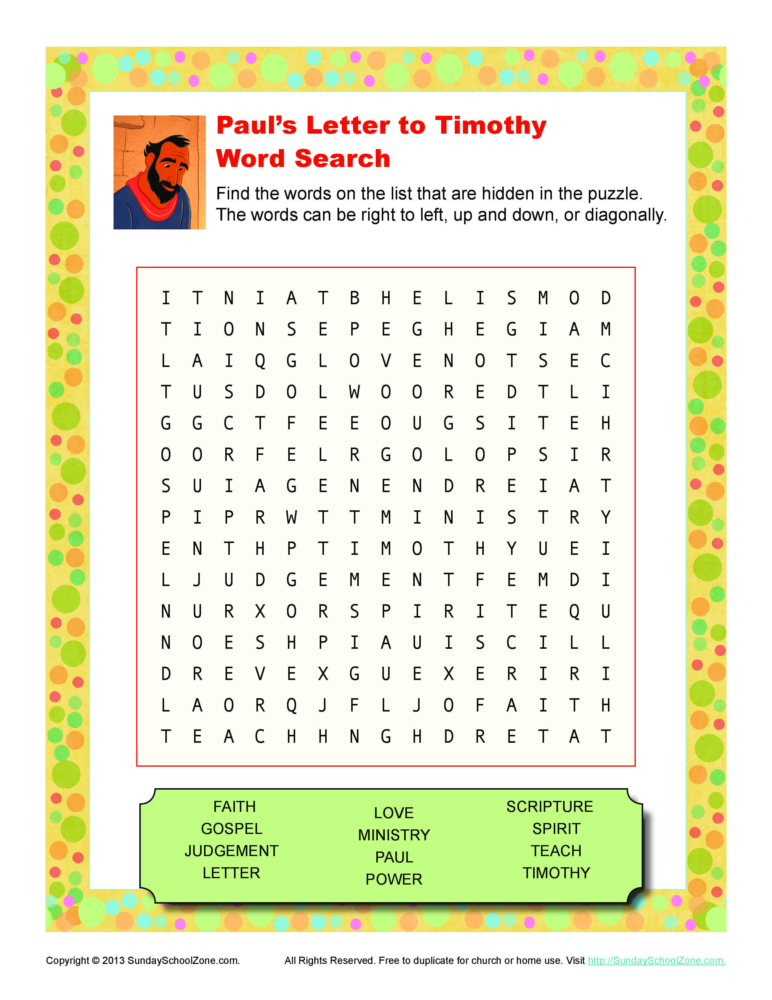 Paul&amp;#039;s Letter To Timothy Word Search Bible Activity | Sunday School - Free Printable Bible Games For Youth