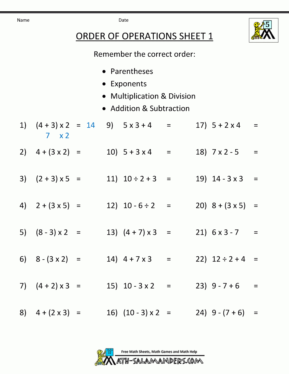 Pemdas Rule Order Of Operations 1 | Math 1 | Pinterest | Order Of - Free Printable Math Worksheets 6Th Grade Order Operations
