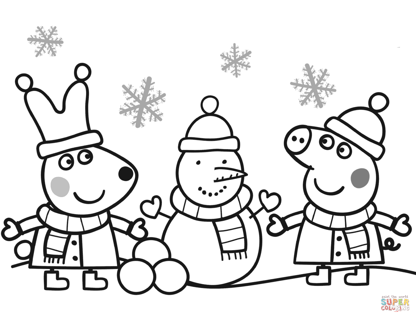 Peppa And Rebecca Are Making Snowman Coloring Page | Free Printable - Pig Coloring Sheets Free Printable