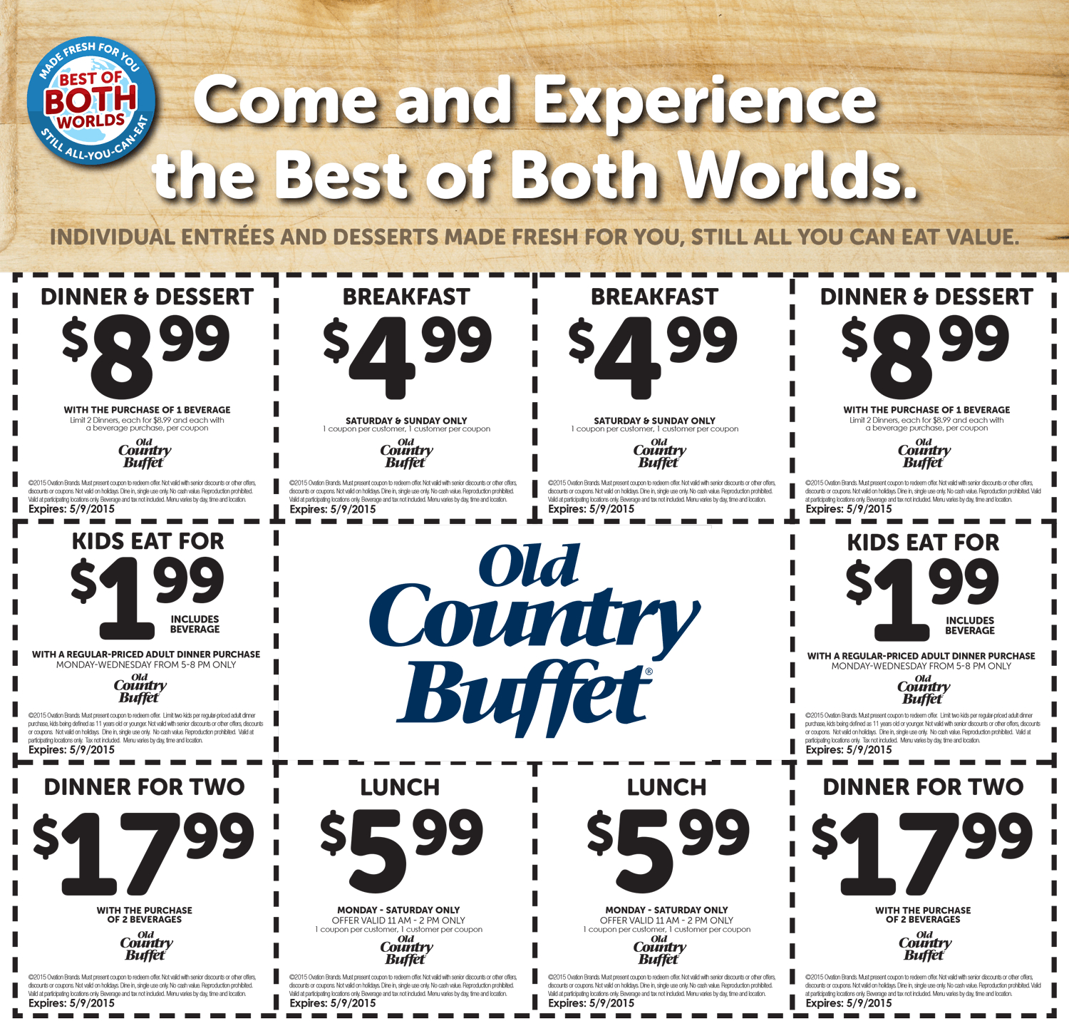 Pinned April 27Th: $2 Kids $5 Breakfast $6 Lunch &amp;amp; More At Old - Old Country Buffet Printable Coupons Buy One Get One Free