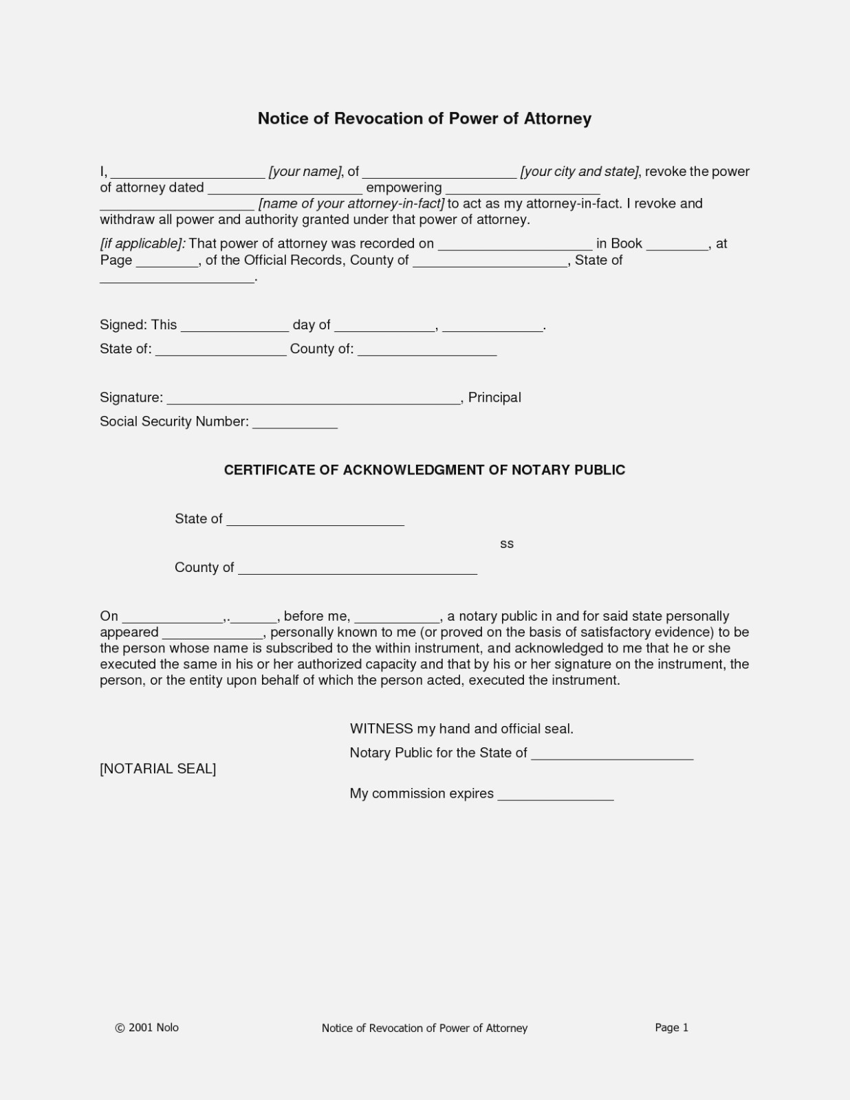 Power Of Attorney Form Free Printable Best Of Power Attorney Format - Free Printable Revocation Of Power Of Attorney Form