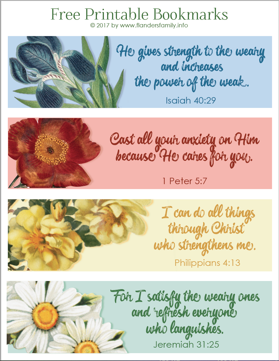 Pretty Printable Scripture Bookmarks - Flanders Family Homelife - Free Printable Bookmarks With Bible Verses