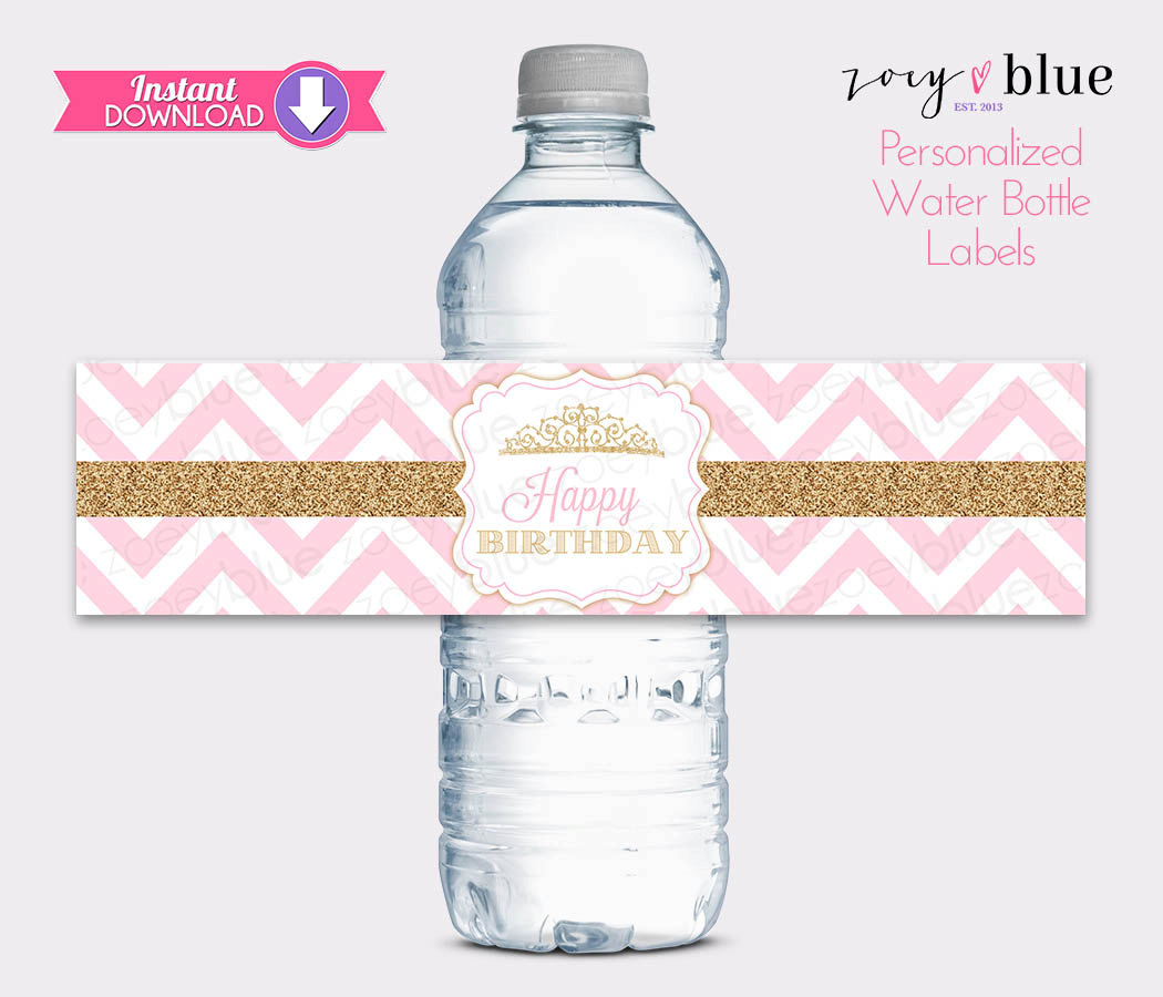 Princess Water Bottle Labels Pink Gold Birthday Water Labels | Etsy - Free Printable Water Bottle Labels For Birthday