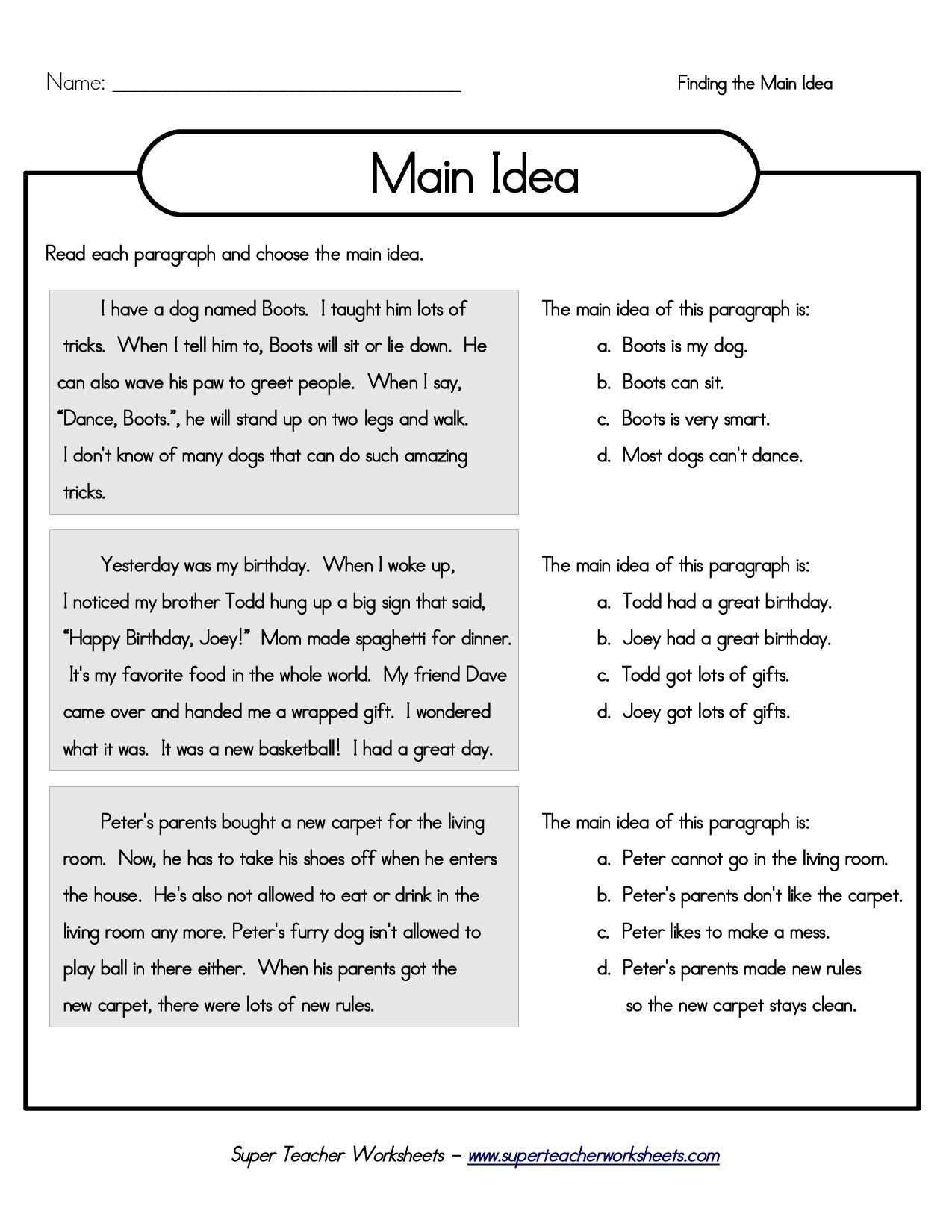 Printable 5Th Grade Main Idea Worksheets | My Classroom | Reading - Free Printable Main Idea Worksheets