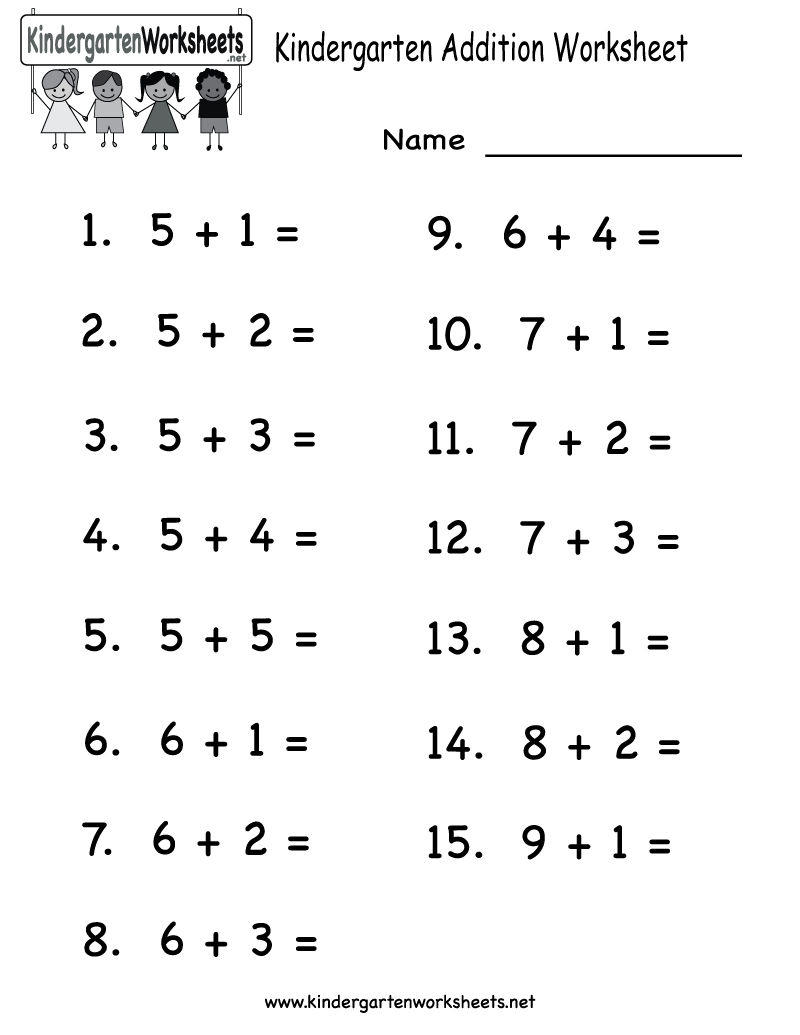 Printable Adding Worksheets | Kindergarten Addition Worksheet - Free - Free Printable Math Worksheets For Kids