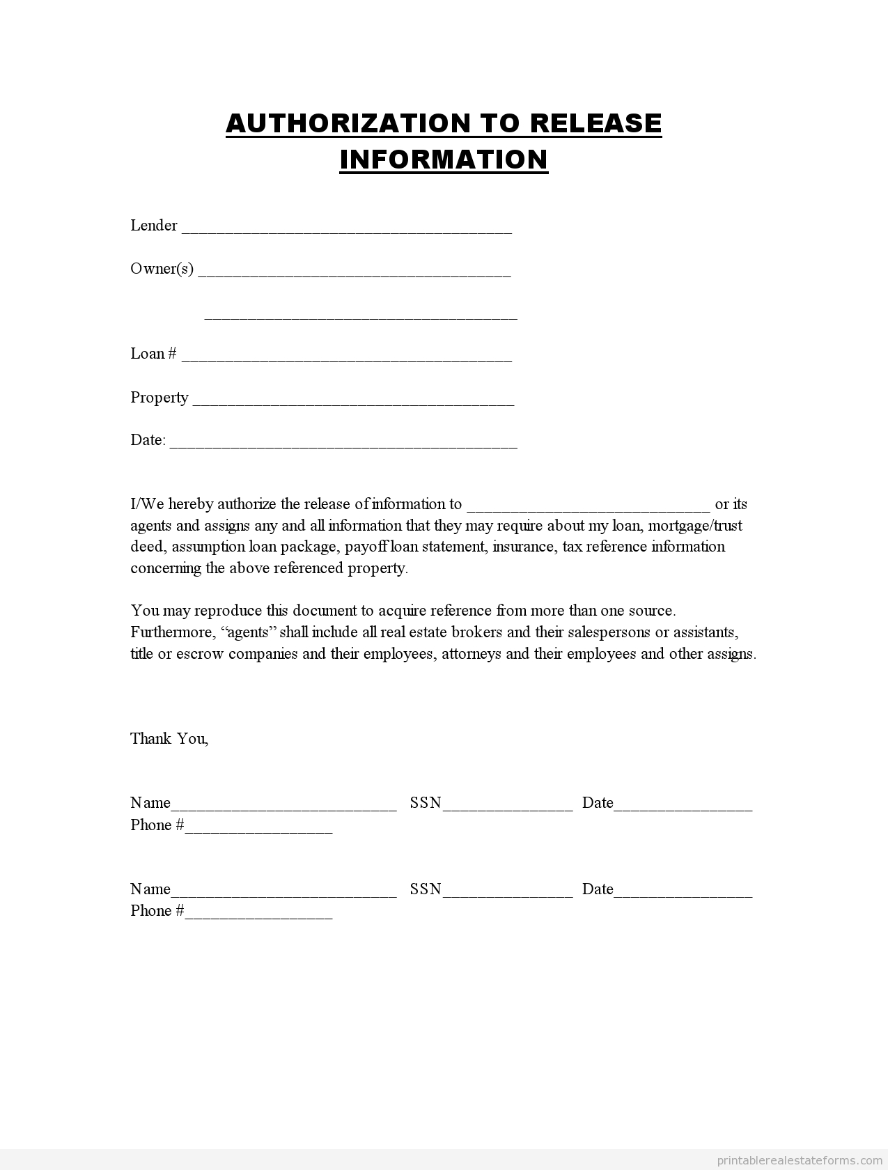 Printable Authorization To Release Information Template 2015 - Free Printable Photo Release Form