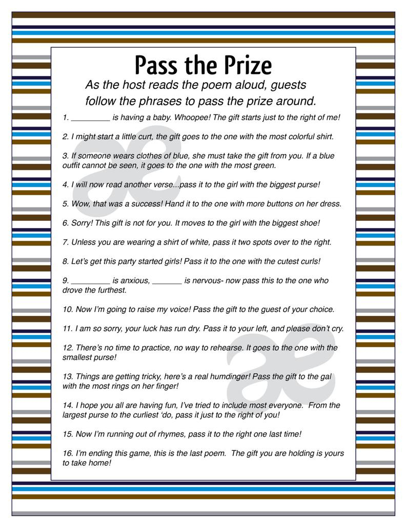 Printable Baby Boy Shower Activity: Pass The Prize Instant | Etsy - Pass The Prize Baby Shower Game Free Printable