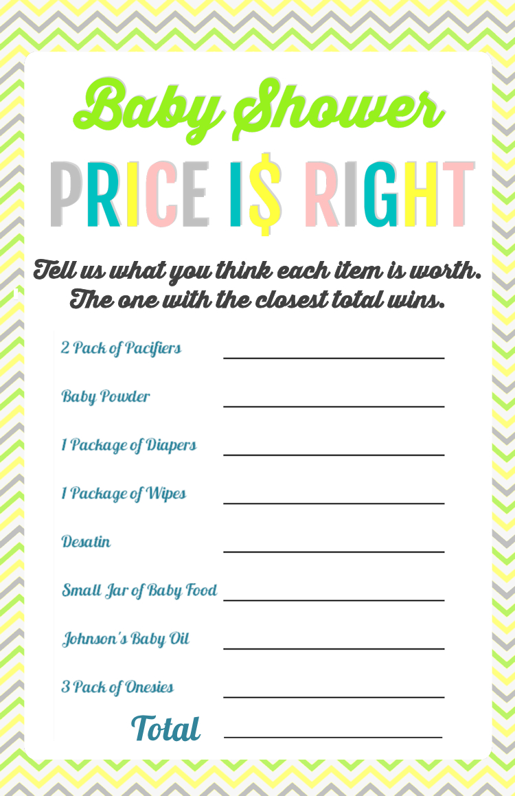 Printable Baby Shower Games - Price Is Right And Bingo | Baby Shower - Free Printable Baby Shower Games