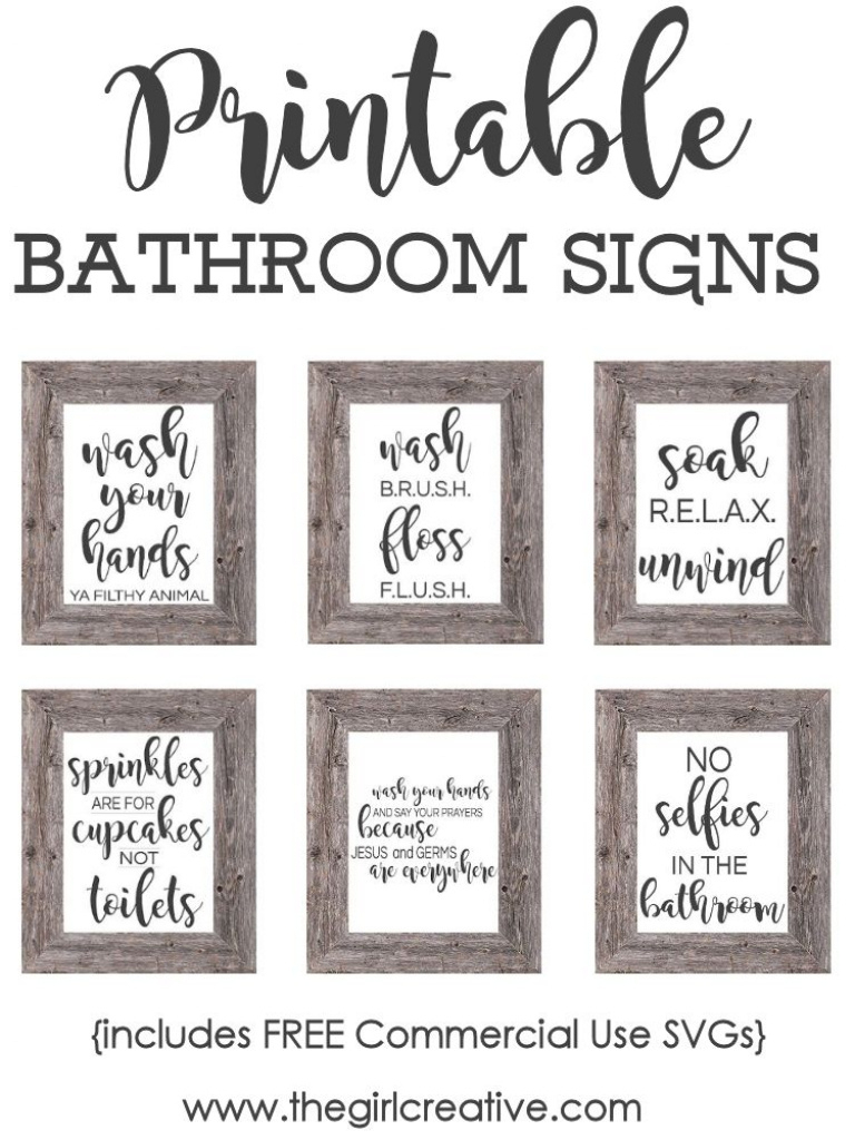 Printable Bathroom Signs + Svgs - The Girl Creative With Regard To - Free Printable Flush The Toilet Signs