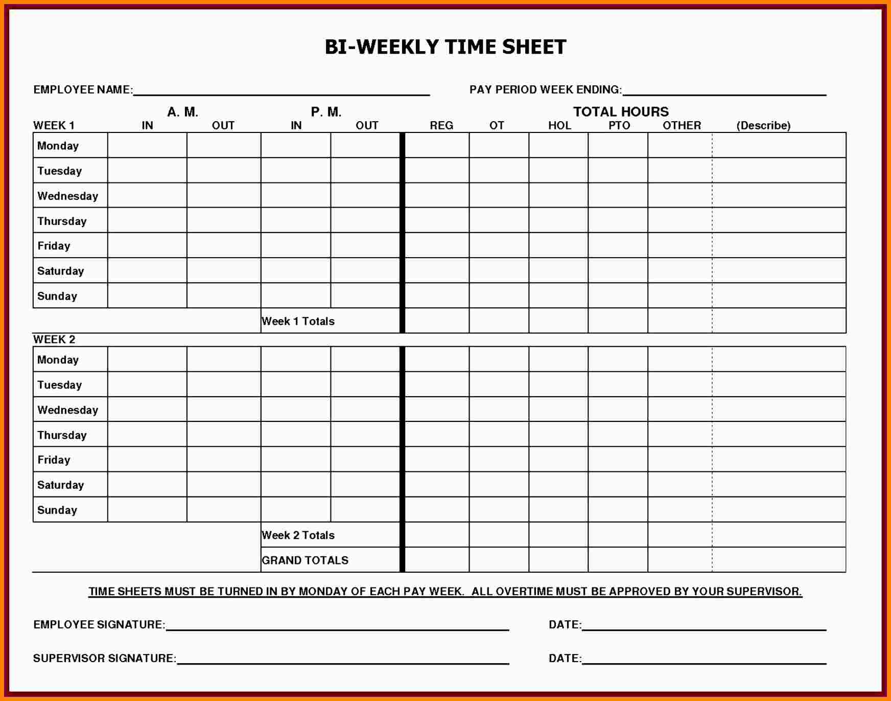 Printable Blank Weekly Timesheet Template - 18.9.hus-Noorderpad.de • - Monthly Timesheet Template Free Printable