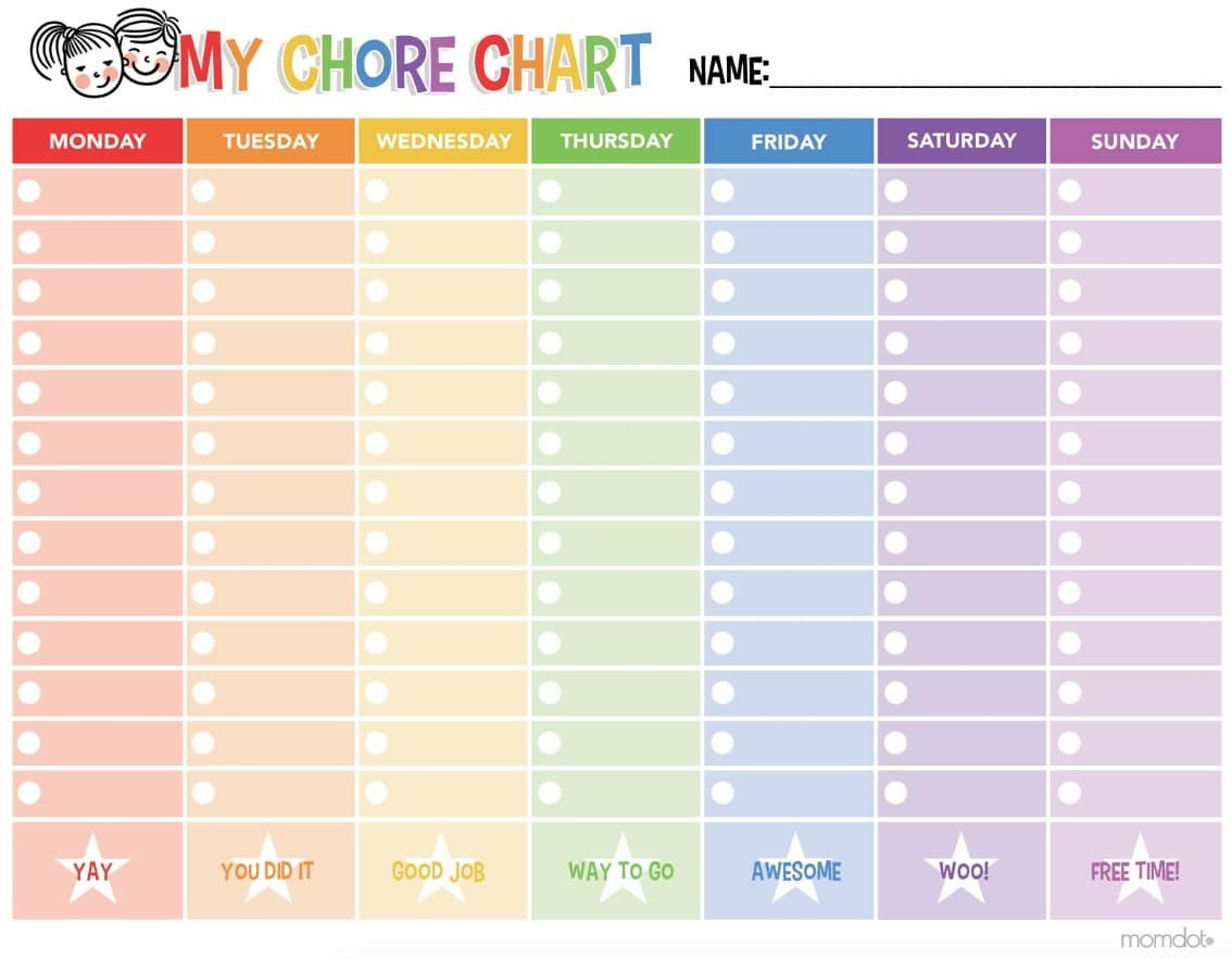Printable Chore Calendar Free Printable Chore Chart Momdot - Free Printable Chore Charts