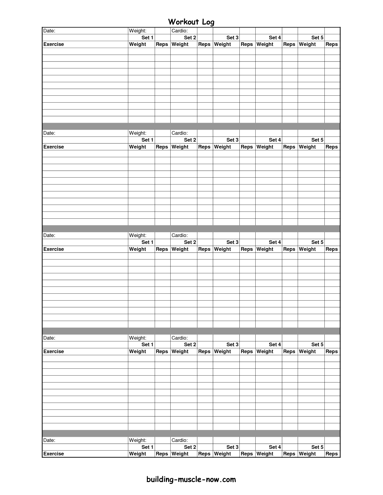 Printable Exercise Log | Free Printable Workout Logs | Fitness - Free Printable Workout Log