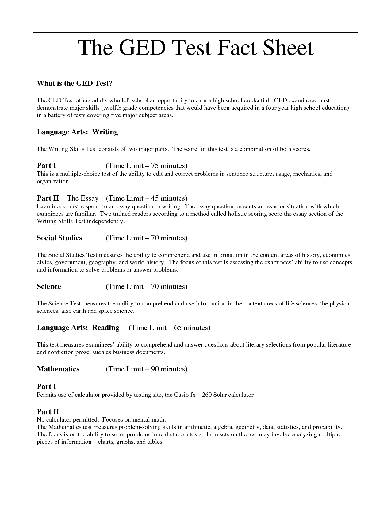 Printable Ged Reading Practice Test | Download Them Or Print - Free Printable Ged Worksheets