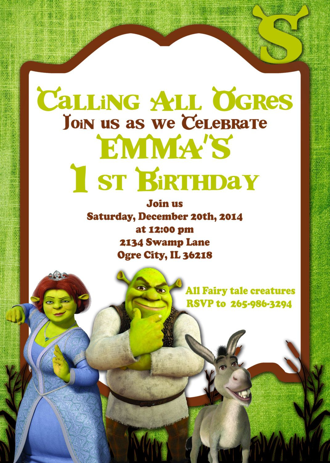 Printable Invitation Shrek Invitation Doney Inviteatomdesign - Free Printable Shrek Birthday Invitations