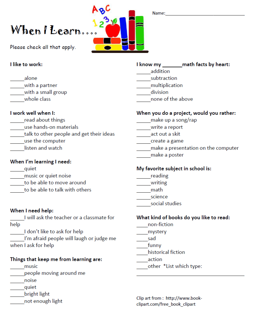 Printable Learning Style Inventory For Elementary Students – Ezzy - Free Learning Style Inventory For Students Printable
