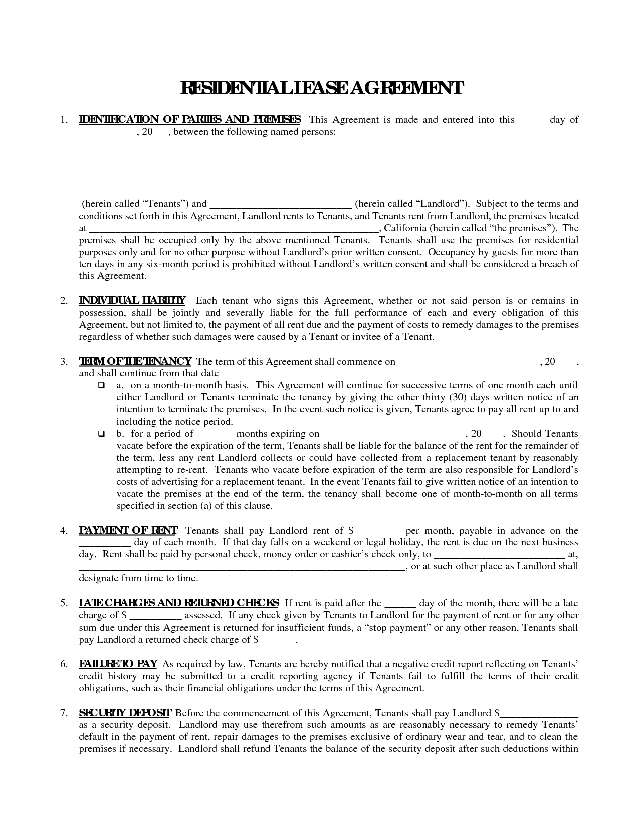 Printable Residential Free House Lease Agreement | Residential Lease - Free Printable Lease Agreement Ny
