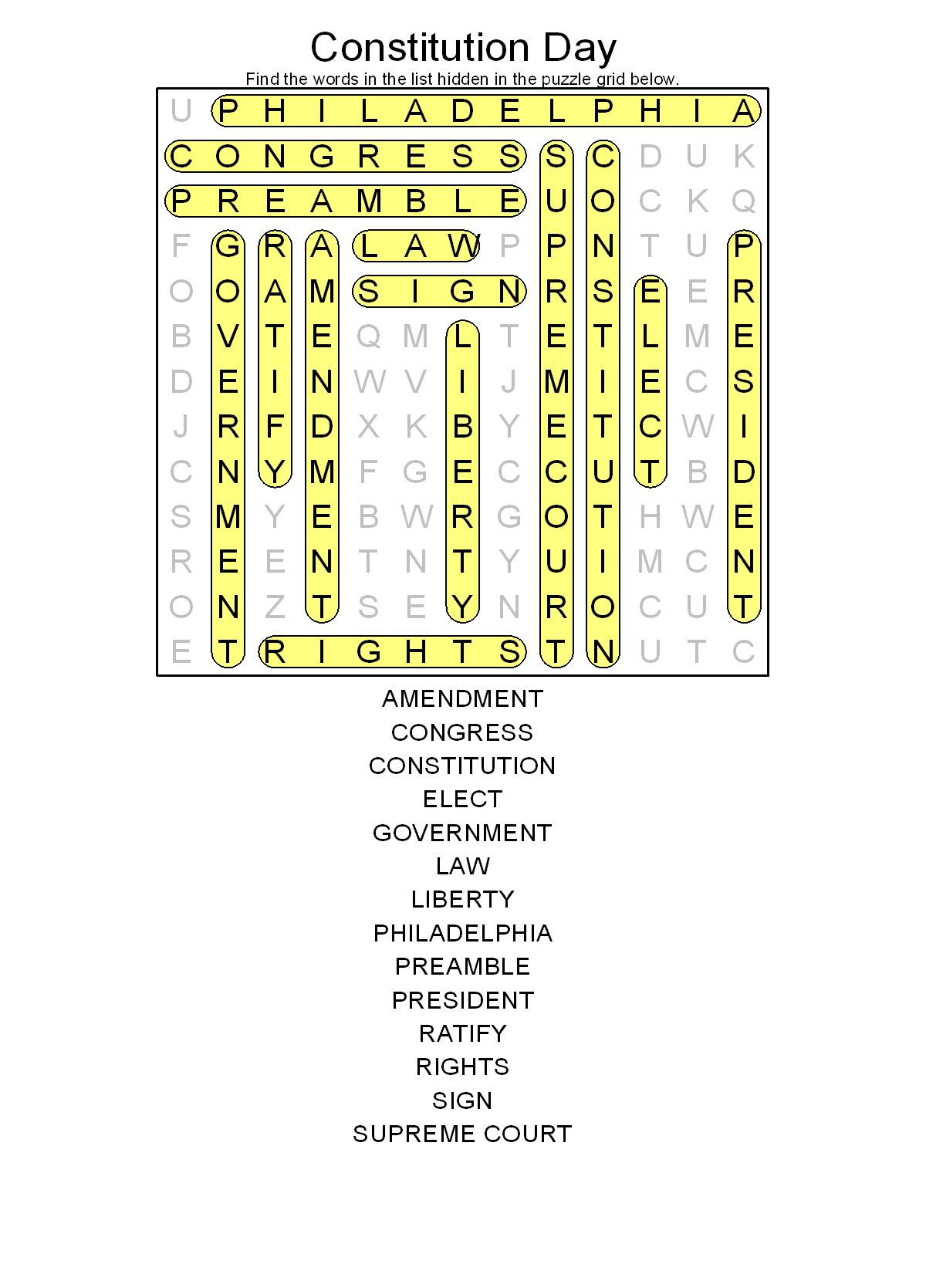 Printable Resources For Constitution Day - Free Printable Us Constitution Worksheets