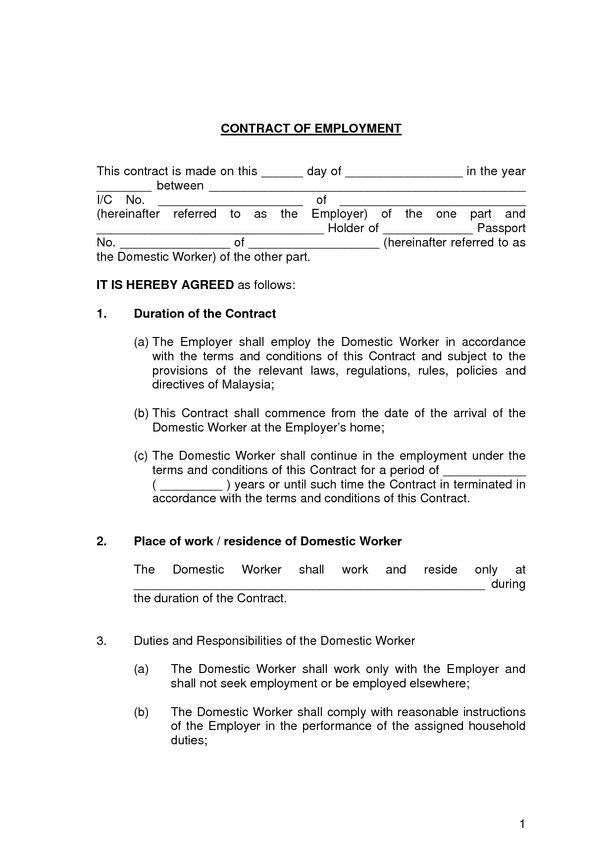 Printable Sample Employment Contract Sample Form #3755500607 – Free - Free Printable Employment Contracts