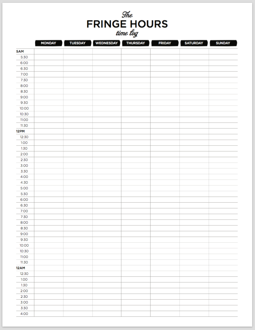 Printable Time Schedule Chart Hourly Table Free Weekly Tracker The - Time Management Forms Free Printable