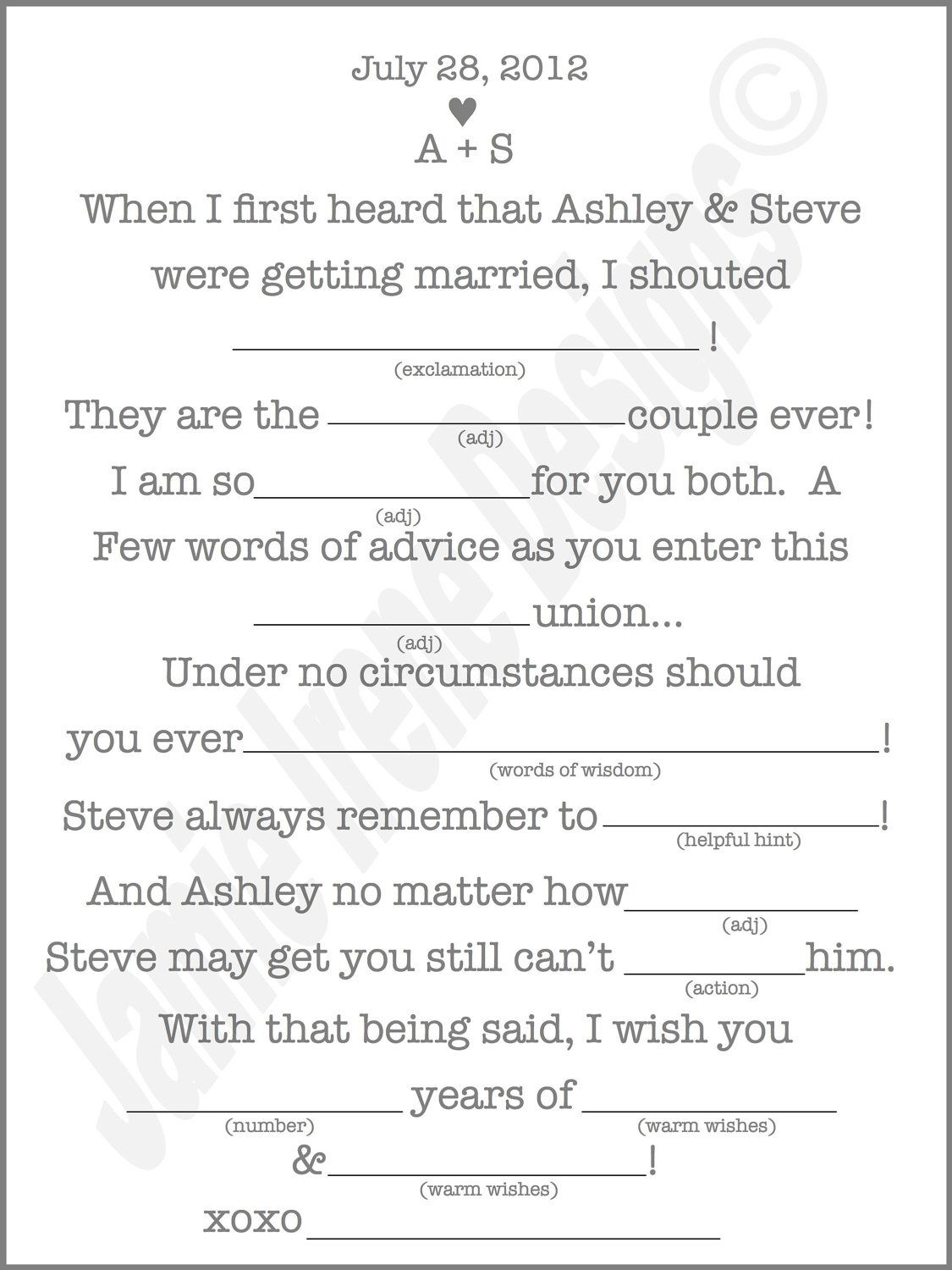 Printable Wedding Mad Lib A Fun Guest Bookweddingsbyjamie - Free Printable Wedding Mad Libs