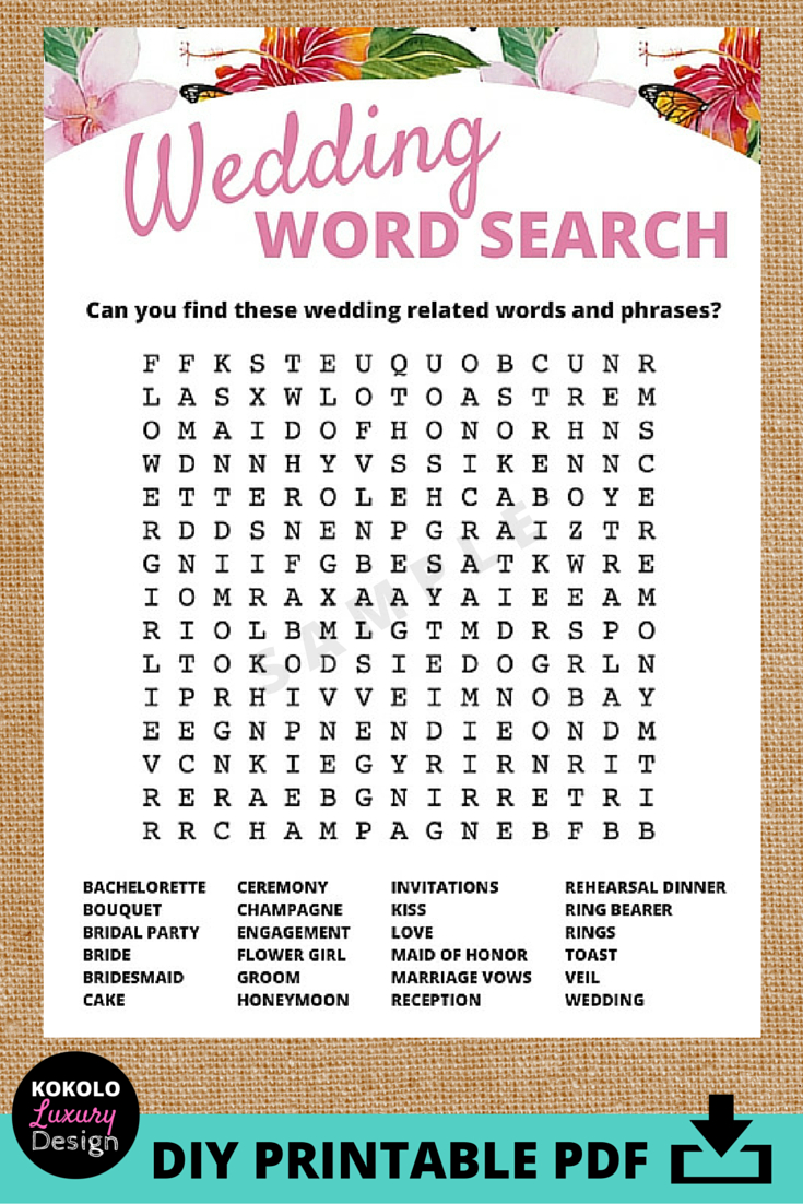 Printable Wedding Word Search Bridal Shower Game - These Fun Wedding - Free Printable Bridal Shower Games And Activities