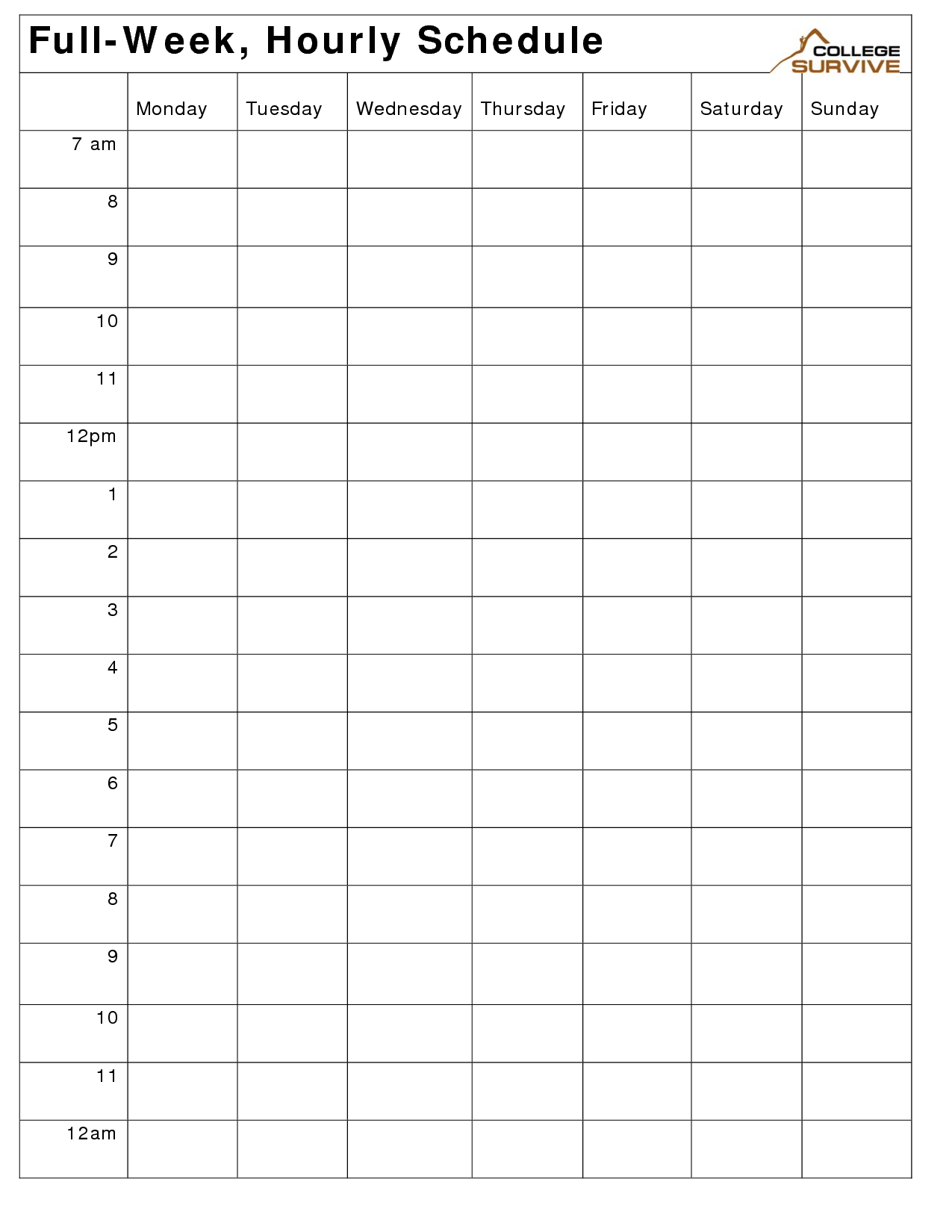 Printable Weekly Hourly Schedule Template … | List Template - Free Printable School Agenda Templates