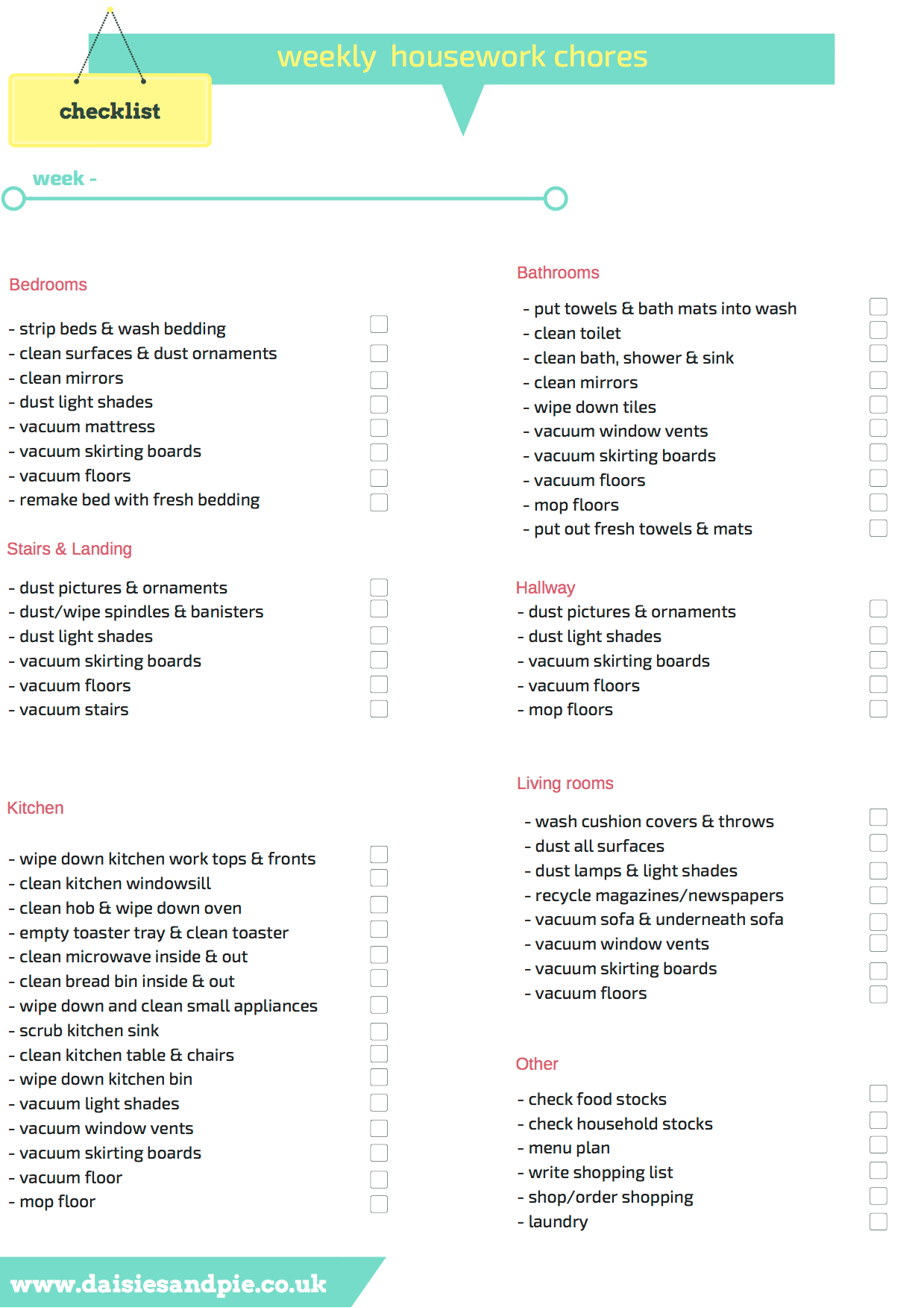 Free Printable Housework Checklist Free Printable