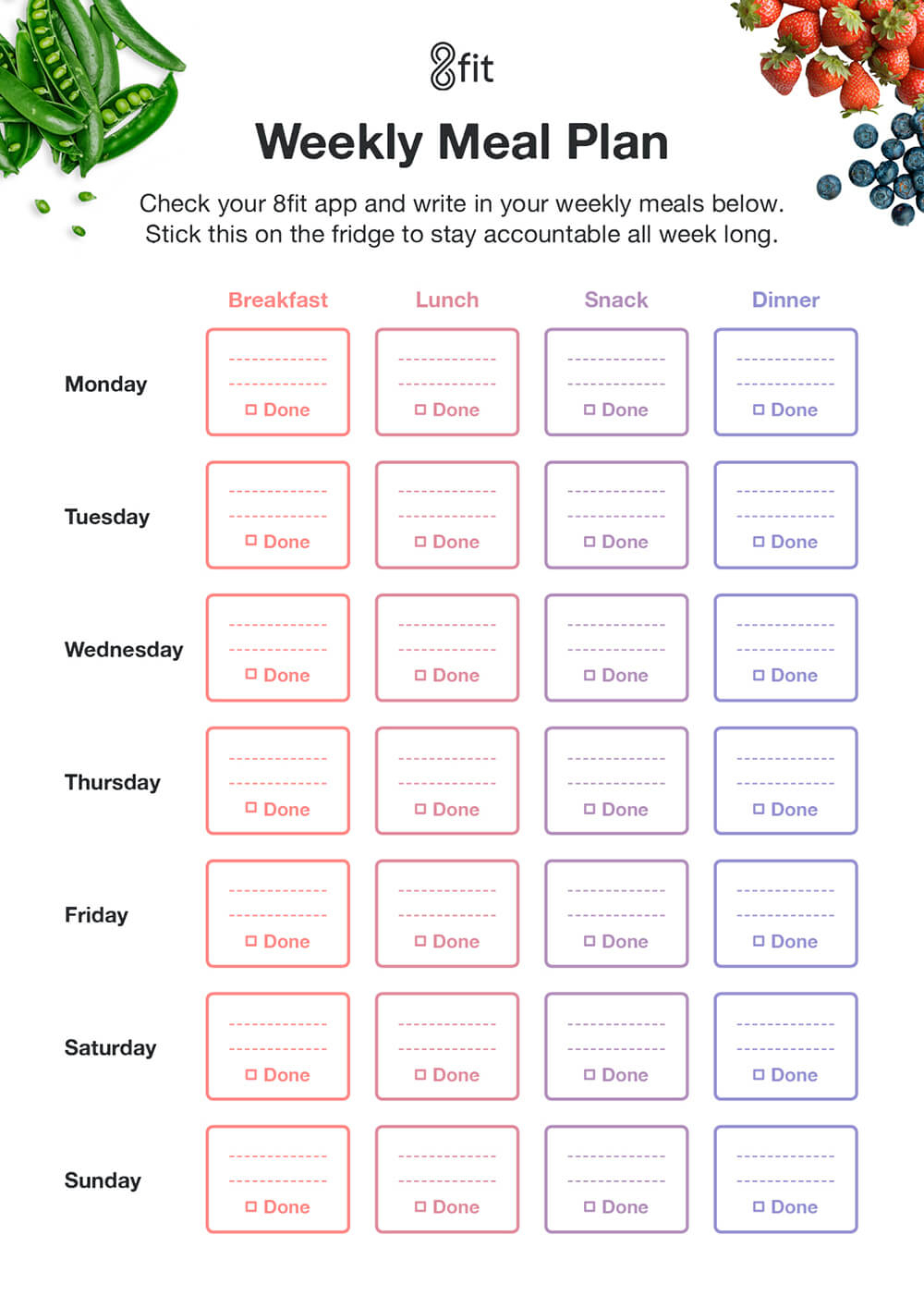 Printable Weekly Meal Planner Template And Grocery List | 8Fit - Weekly Menu Free Printable