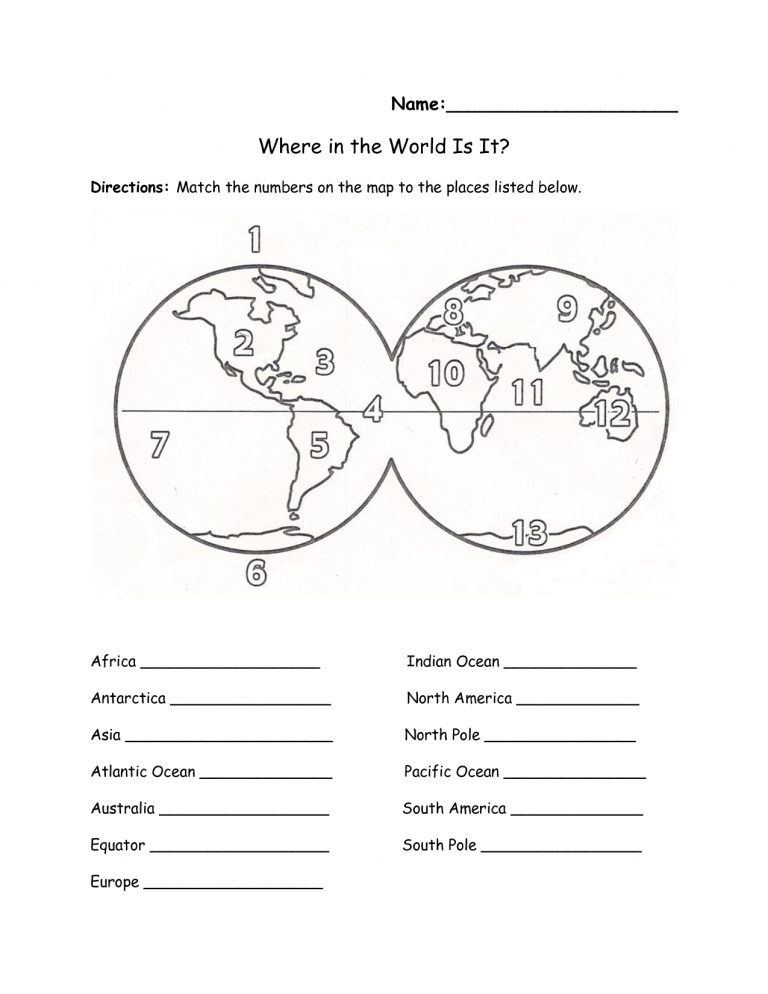 Printables Continents And Oceans Of The World Worksheet - Free Printable Map Of Continents And