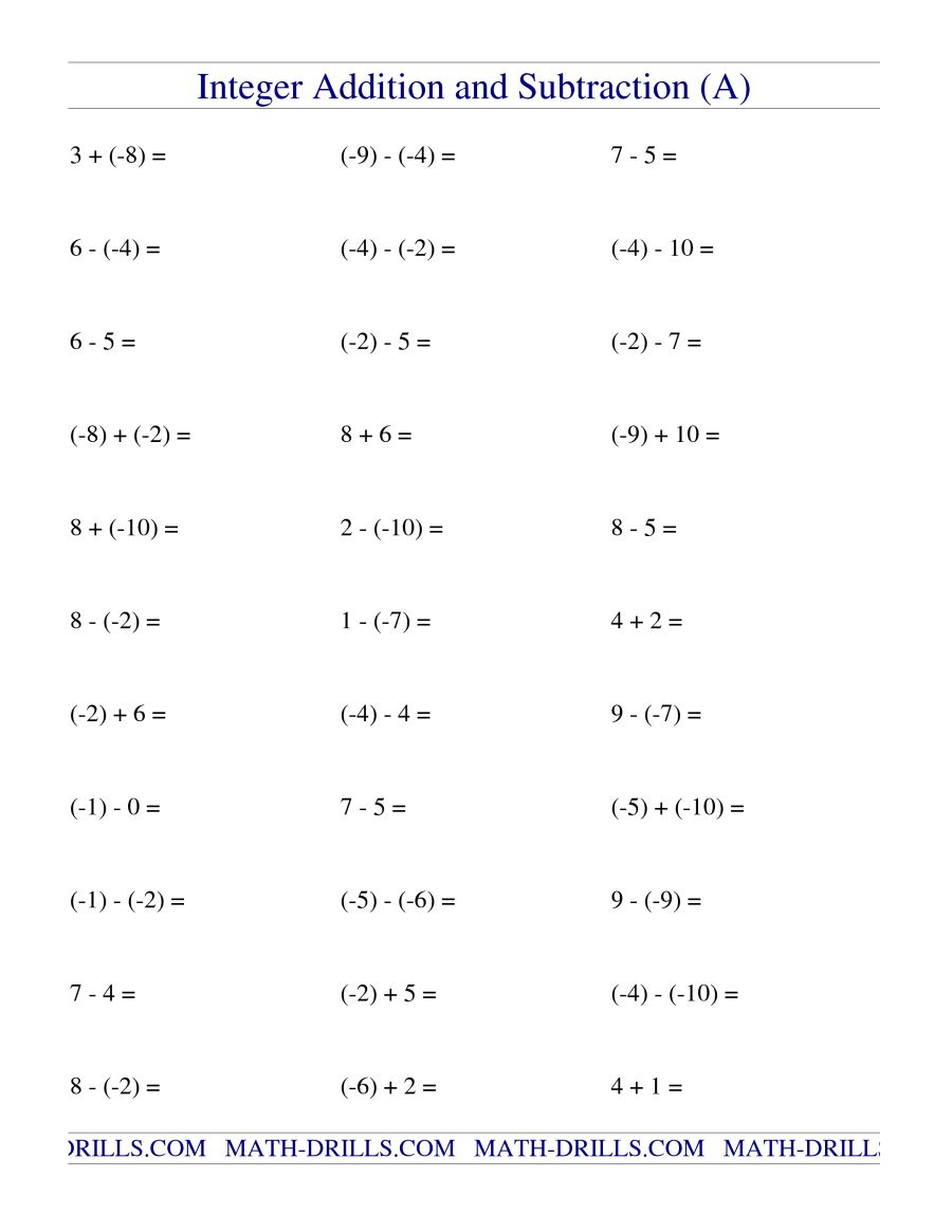 Printables. Integer Worksheets With Answers. Lemonlilyfestival - Free Printable Integer Worksheets Grade 7