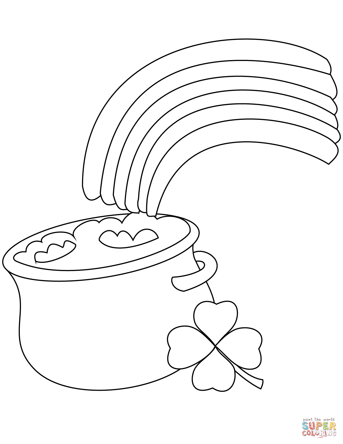 Rainbow And Pot Of Gold Coloring Page | Free Printable Coloring Pages - Pot Of Gold Template Free Printable