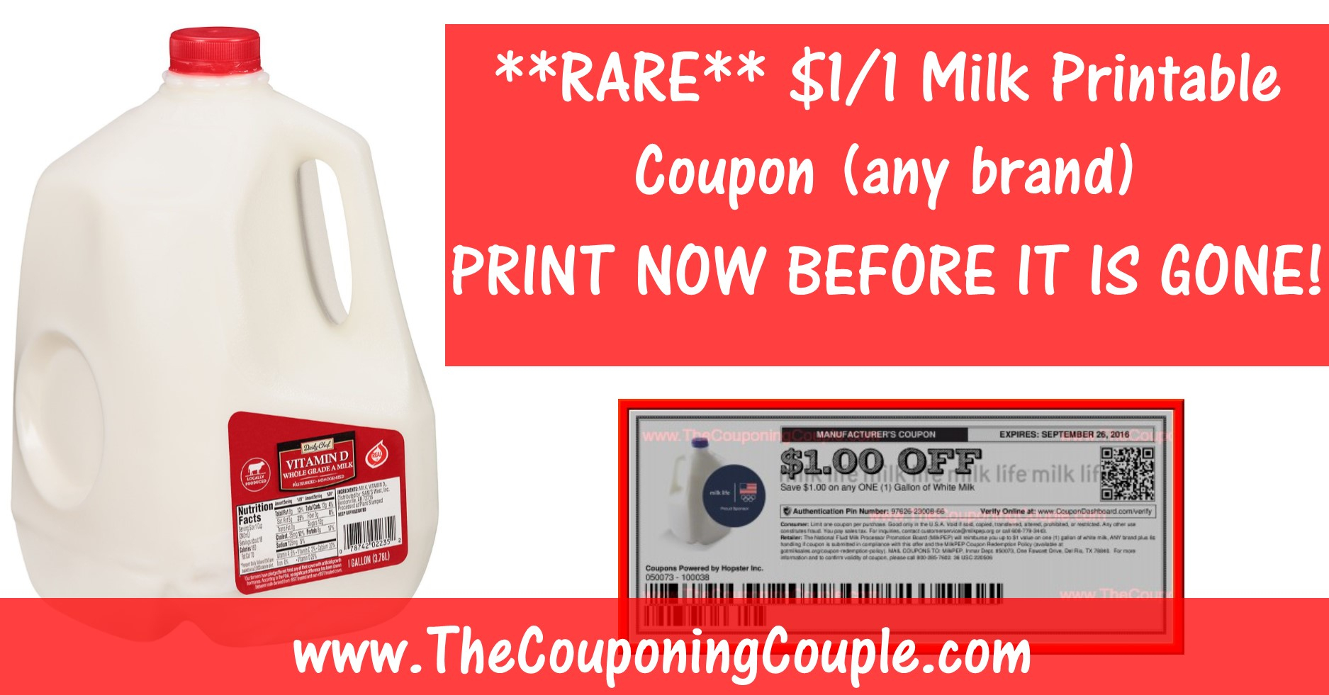 Rare Milk Printable Coupon ~ Save $1.00/1 Gallon Any Brand! - Free Milk Coupons Printable