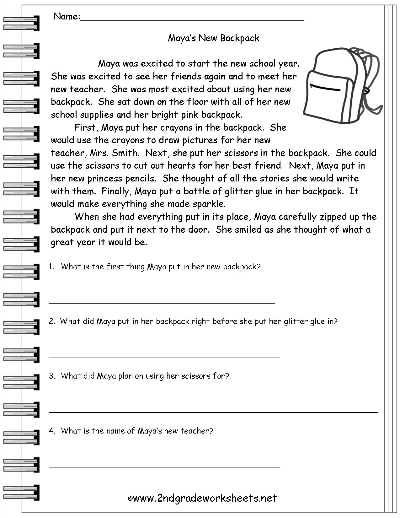 Free Printable 4Th Grade Reading Worksheets