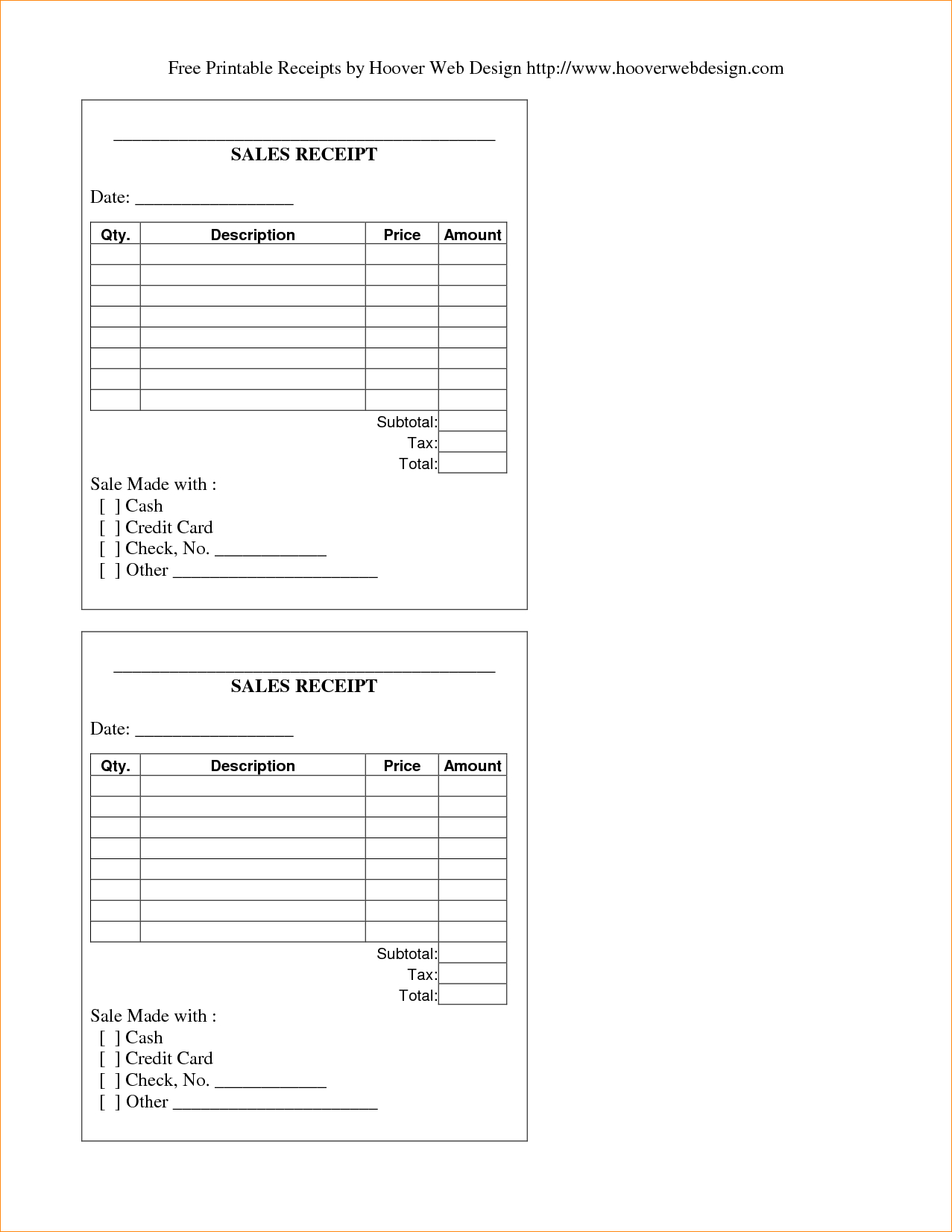 free printable sales receipt form