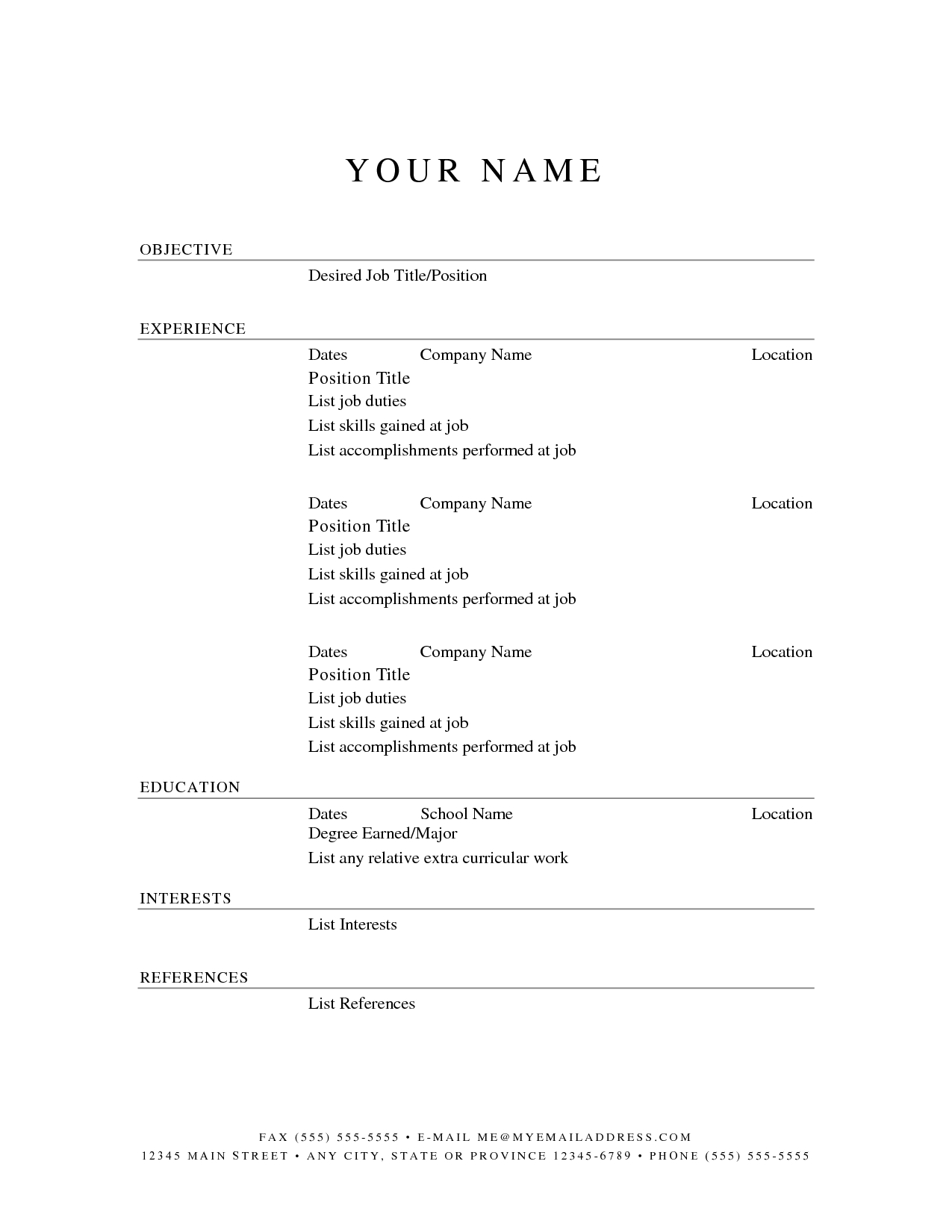 Resume Examples Printable | Resume Examples | Sample Resume - Free Online Resume Templates Printable