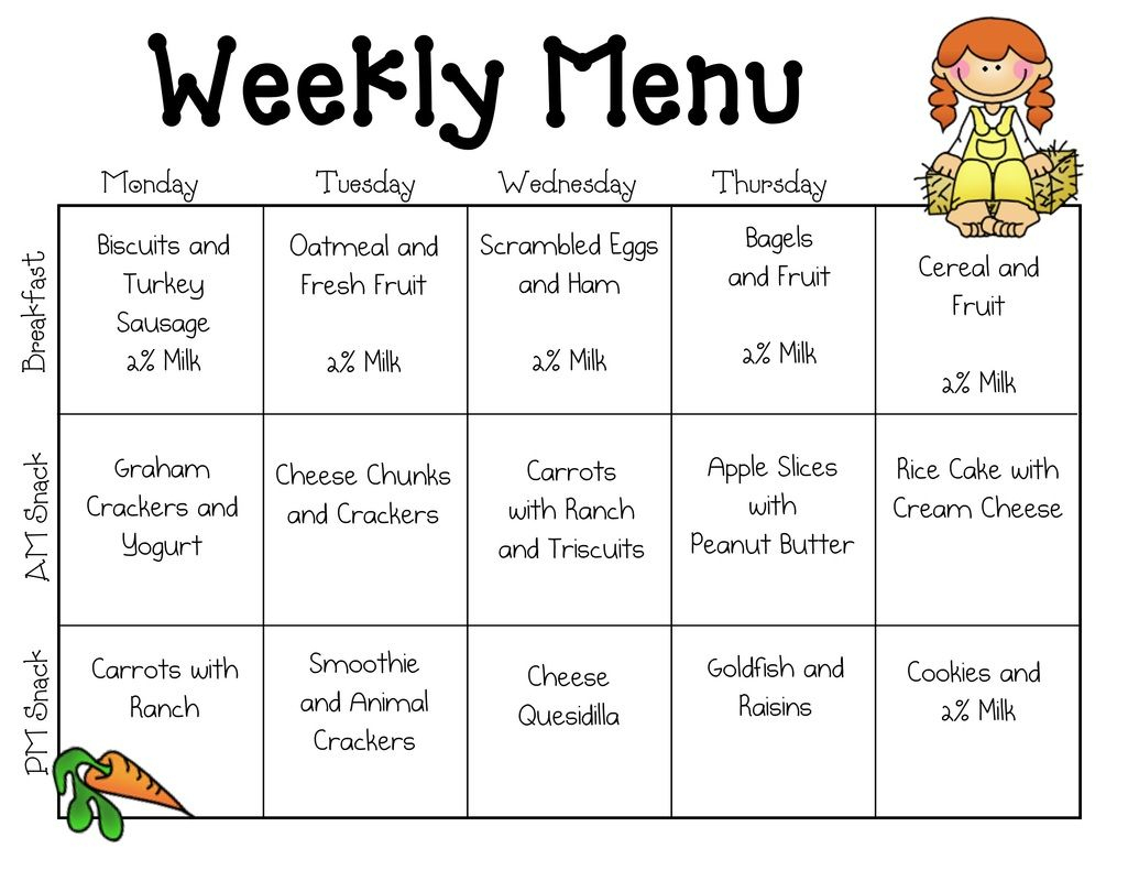 Sample Daycare Menu Templates | Preschool | Daycare Menu, Daycare - Free Printable Daycare Menus