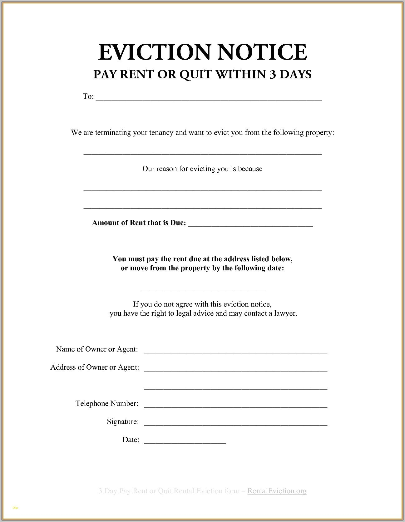 Sample Eviction Notice Letter Printable Form Template Free Notices - Free Printable Blank Eviction Notice