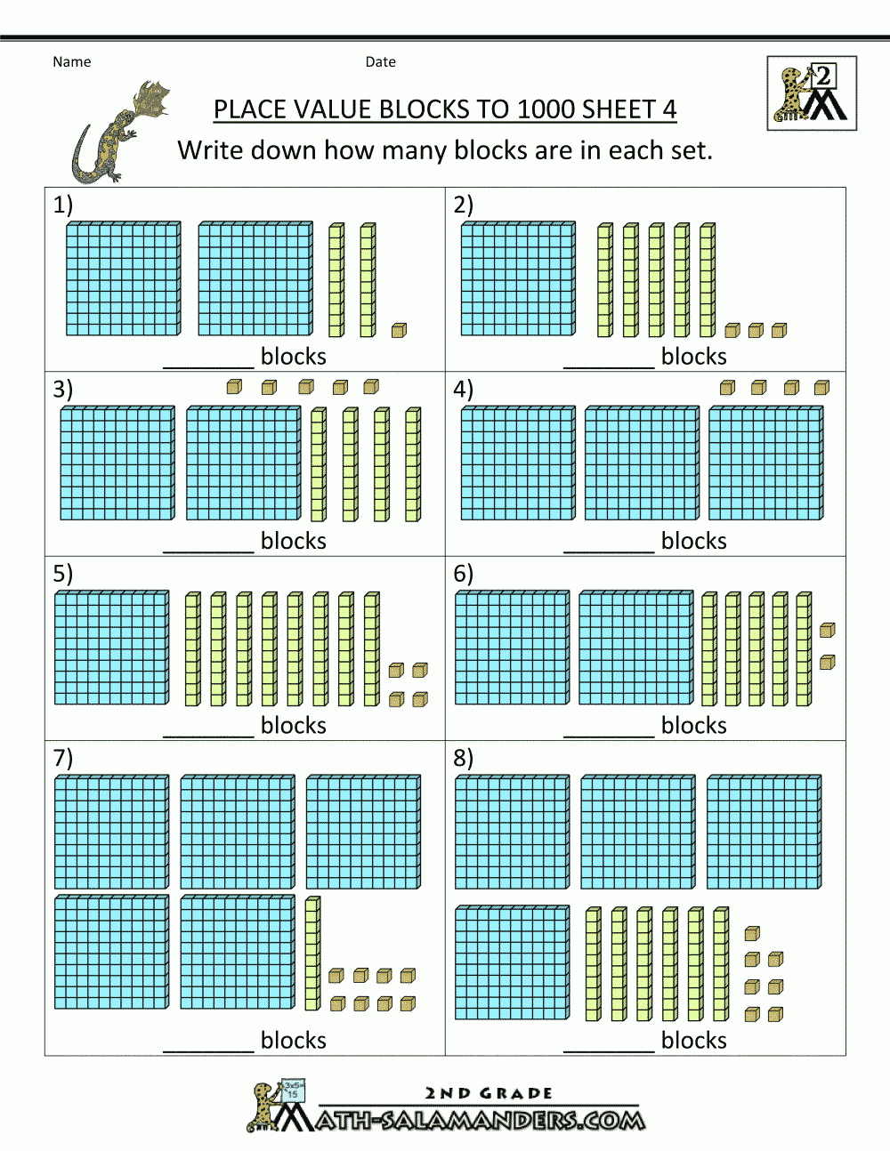 Second Grade Math Worksheets Place Value Blocks To 1000 4 | 2Nd - Free Printable Base Ten Block Worksheets