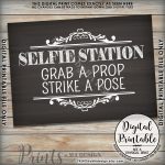 Selfie Station Sign, Grab A Prop & Strike A Pose Photo Booth Wedding   Selfie Station Free Printable