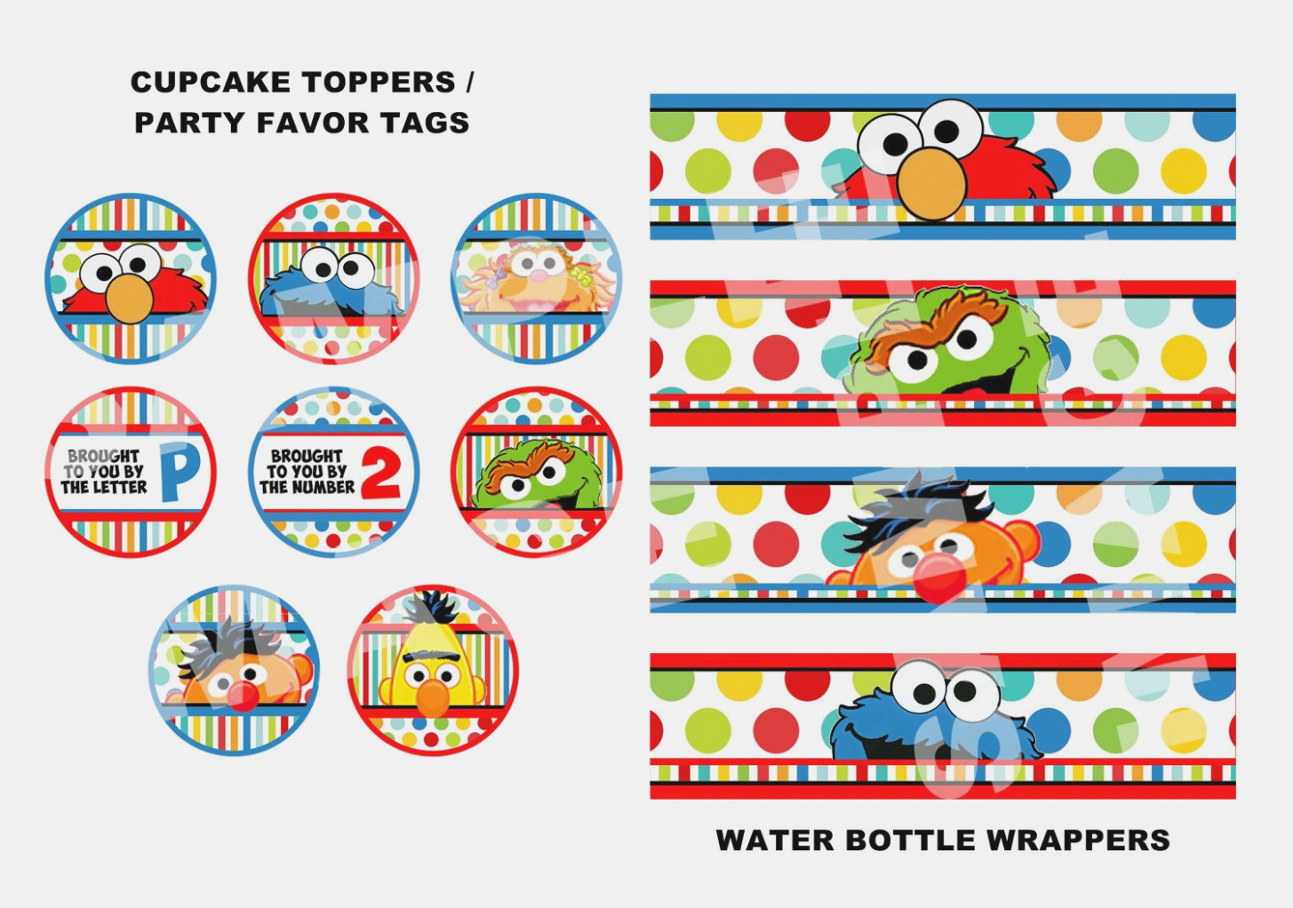 Sesame Street Water Bottle Labels, Cupcake Toppers, Party Tags - Free Printable Sesame Street Cupcake Toppers