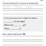 Sight Word Practice Worksheet – She | Free Printable Children's   Free Printable Sight Word Worksheets