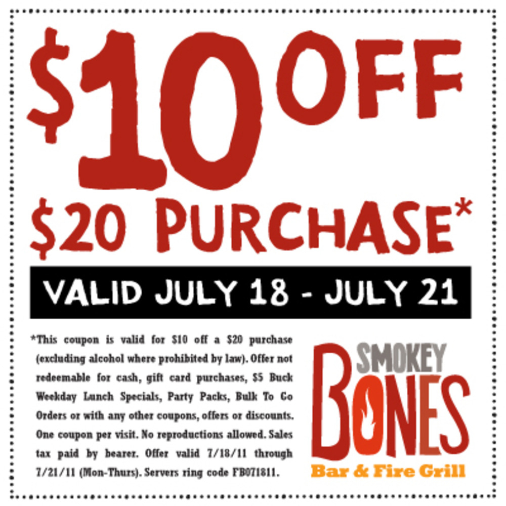 Smokey Bones 10 Off Coupons Free - Free Printable Coupons 2017