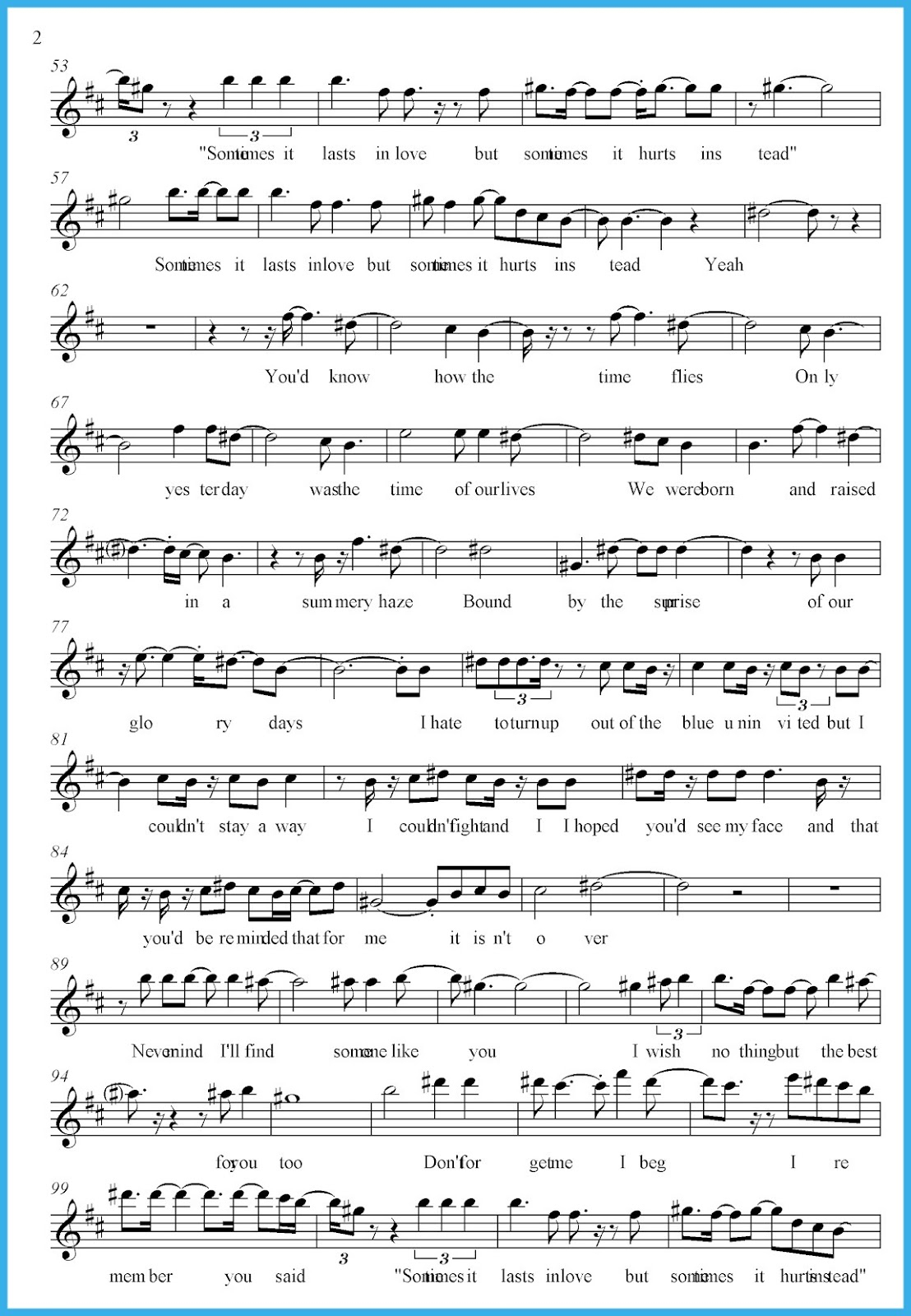 Someone Like You Sheet Music | Kiddo Shelter - Free Printable Sheet Music Adele Someone Like You