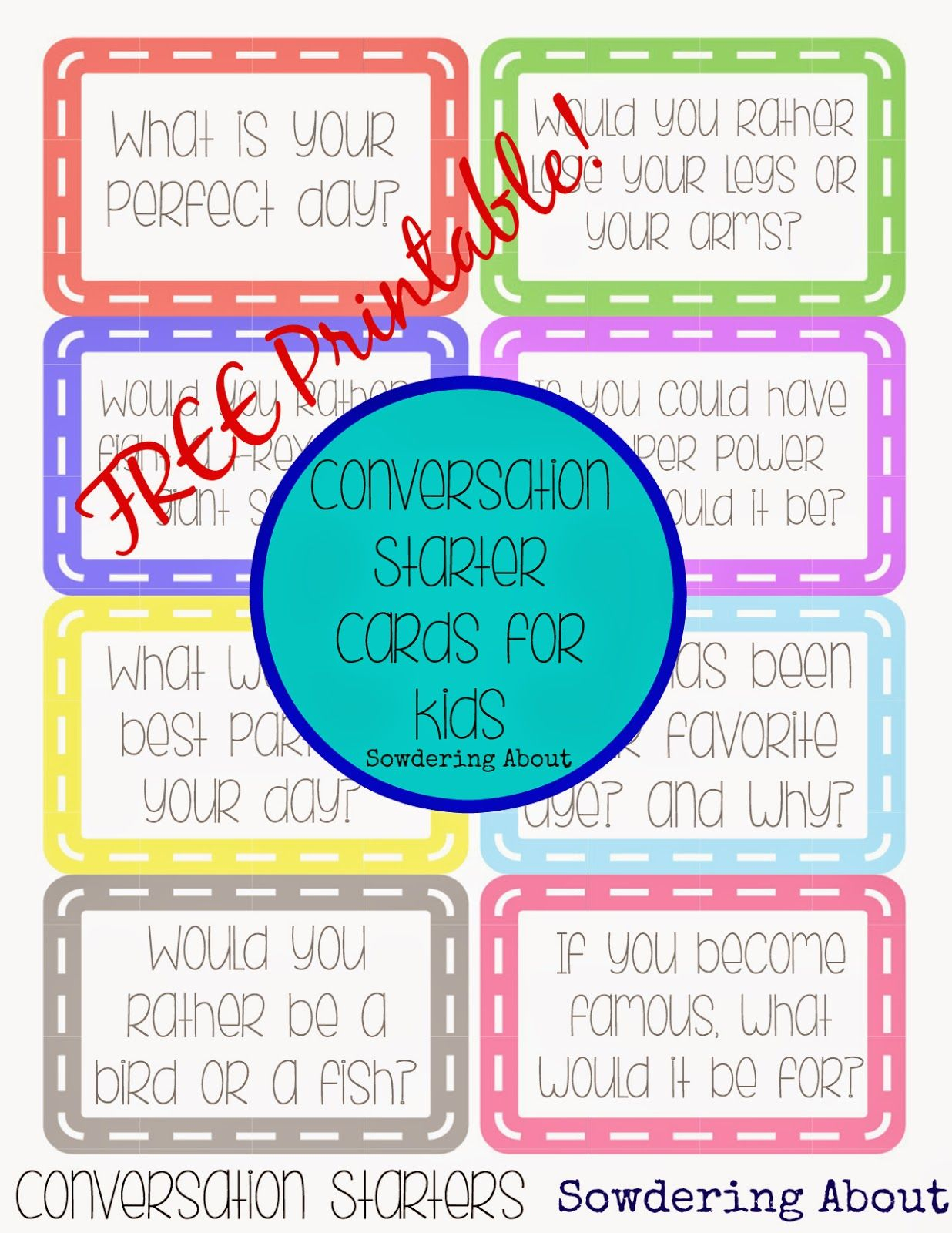 Sowdering About: Conversation Cards - Free Printable | Activities - Free Printable Group Games